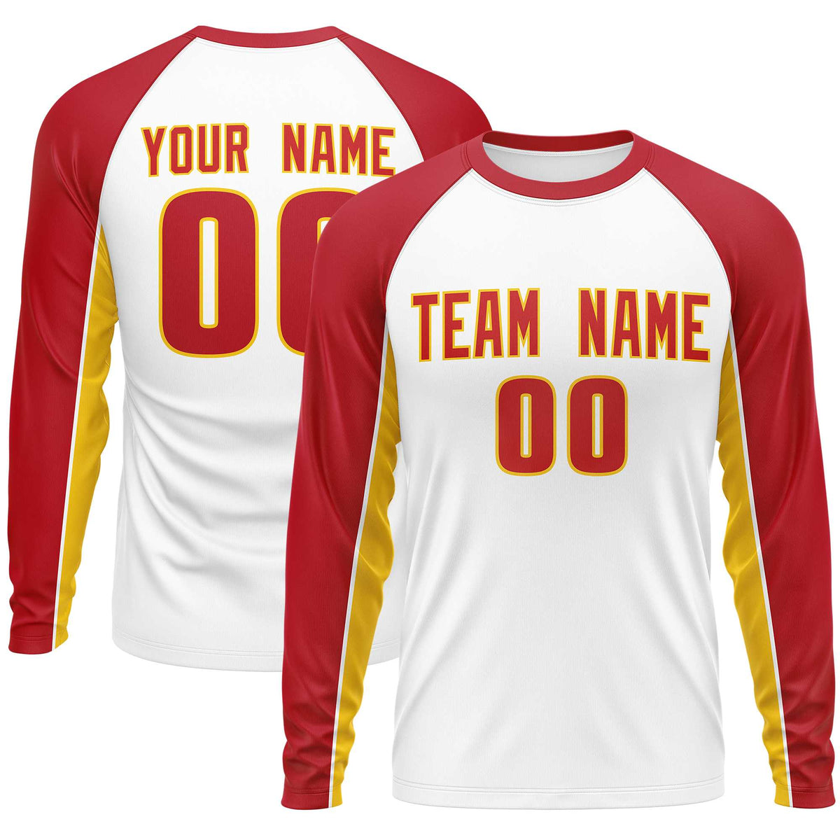 Custom White Red Crew Neck Raglan Long Sleeve Performance T-Shirt | KXKSHOP