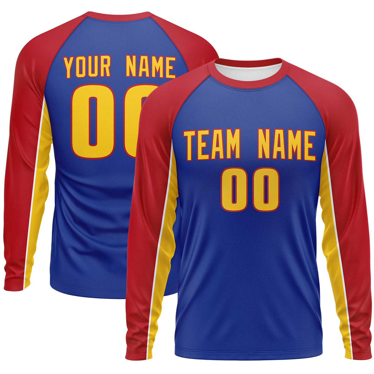 Custom Royal Red Crew Neck Raglan Long Sleeve Performance T-Shirt | KXKSHOP