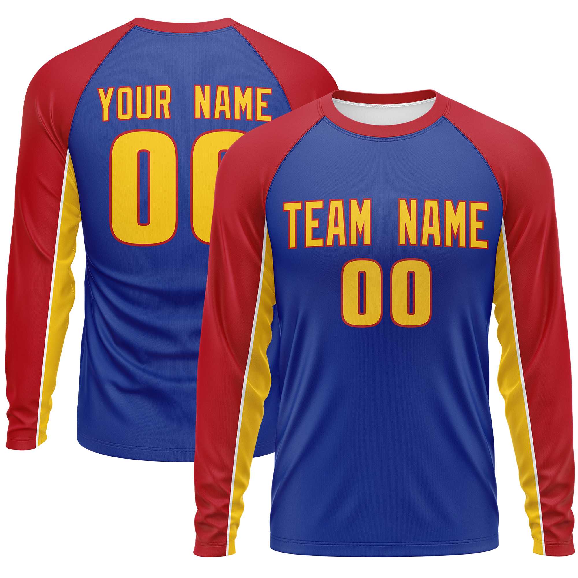 Custom Royal Red Crew Neck Raglan Long Sleeve Performance T-Shirt | KXKSHOP