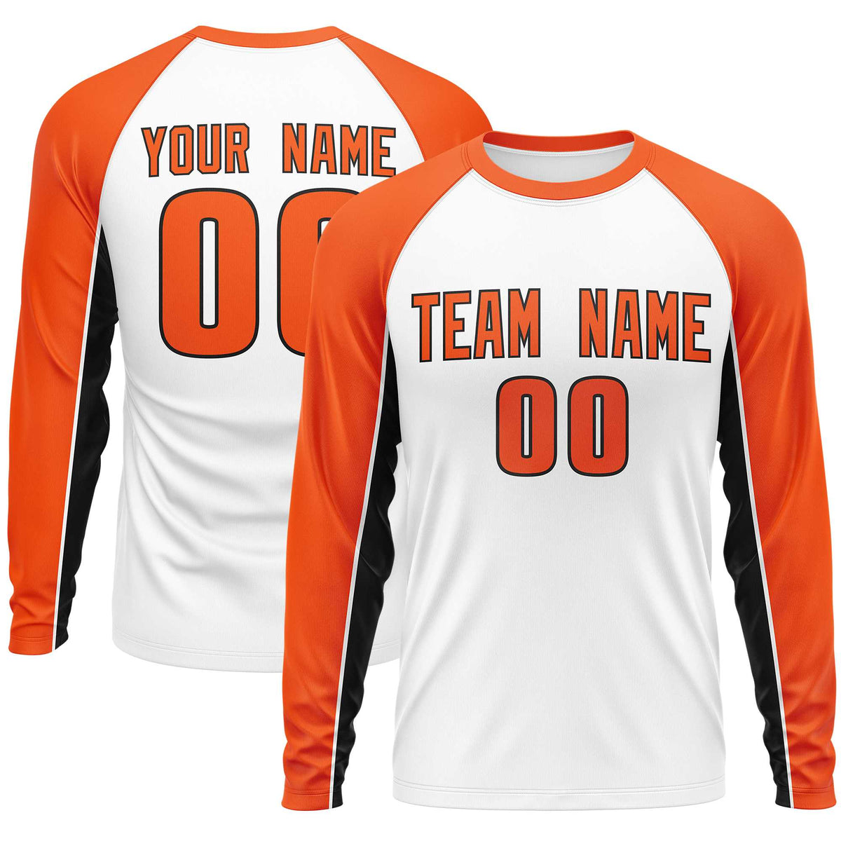 Custom White Orange Crew Neck Raglan Long Sleeve Performance T-Shirt | KXKSHOP