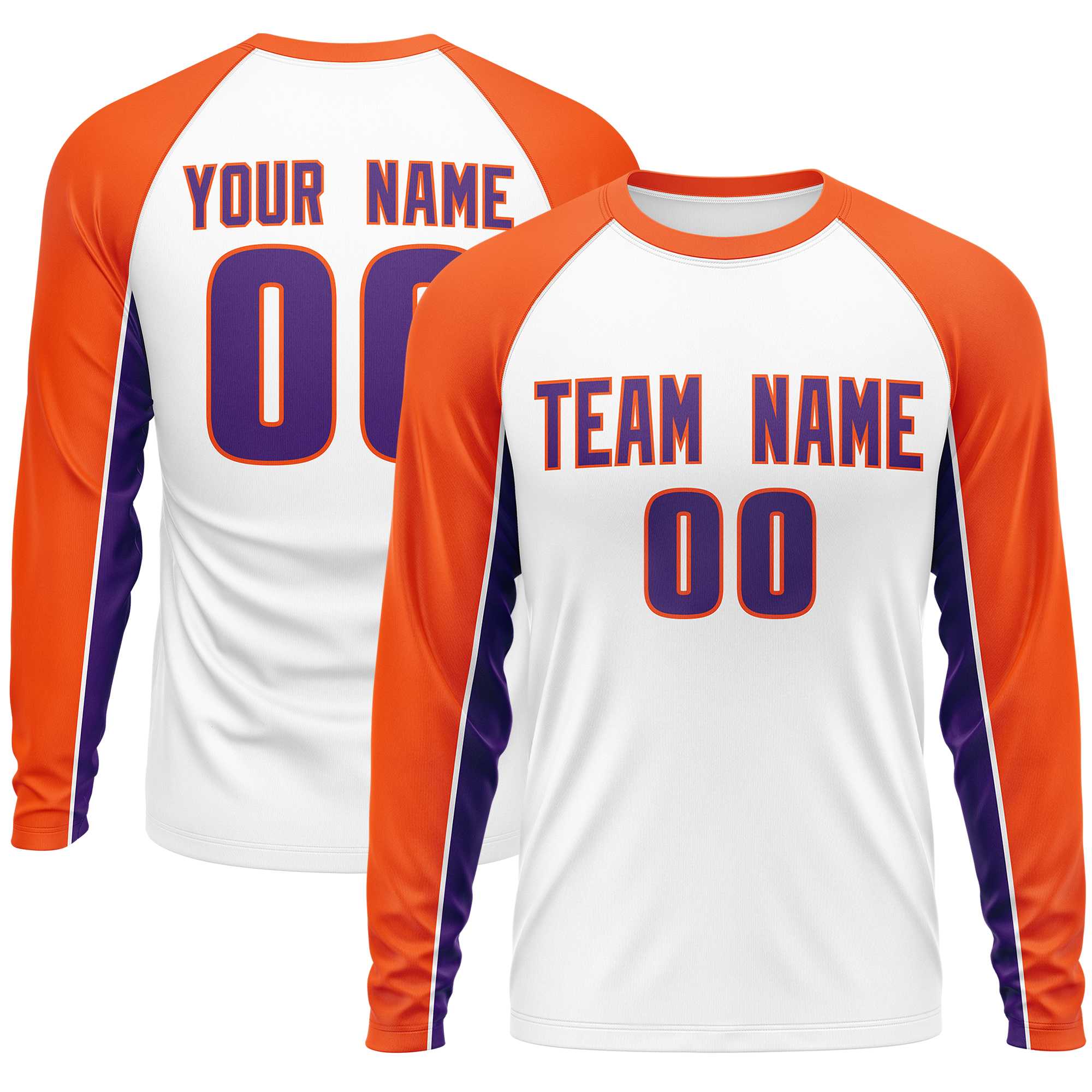 Custom White Orange Crew Neck Raglan Long Sleeve Performance T-Shirt | KXKSHOP