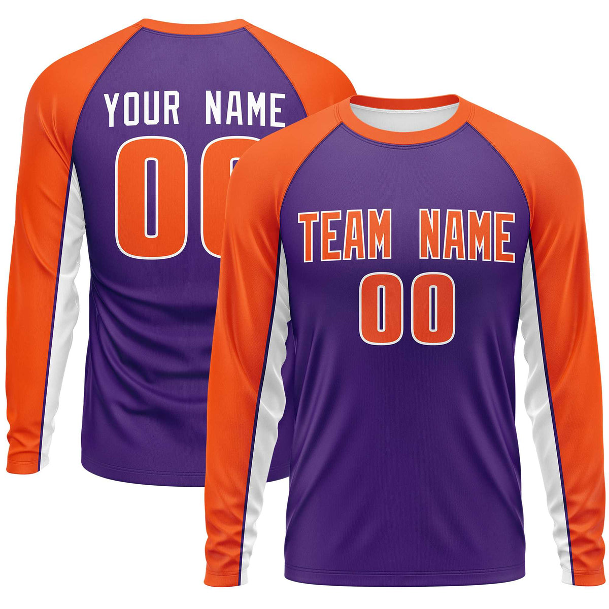 Custom Purple Orange Crew Neck Raglan Long Sleeve Performance T-Shirt | KXKSHOP