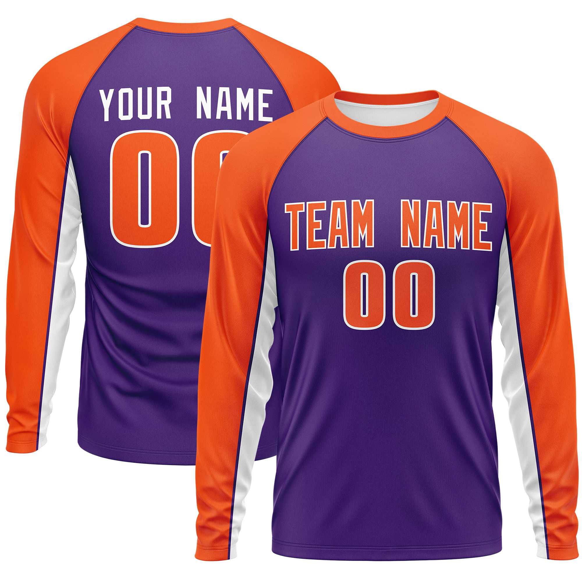 Custom Purple Orange Crew Neck Raglan Long Sleeve Performance T-Shirt | KXKSHOP