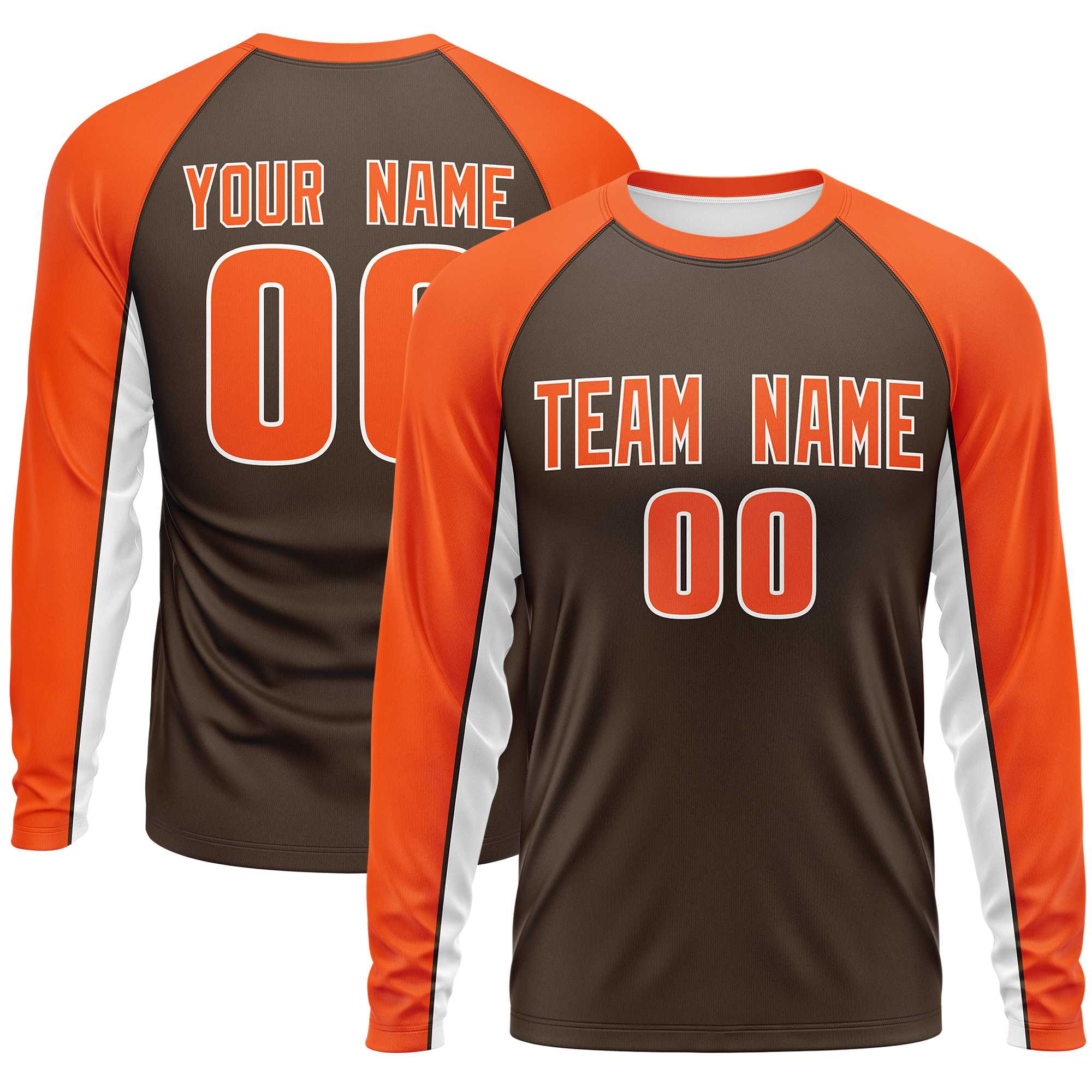 Custom Brown Orange Crew Neck Raglan Long Sleeve Performance T-Shirt | KXKSHOP