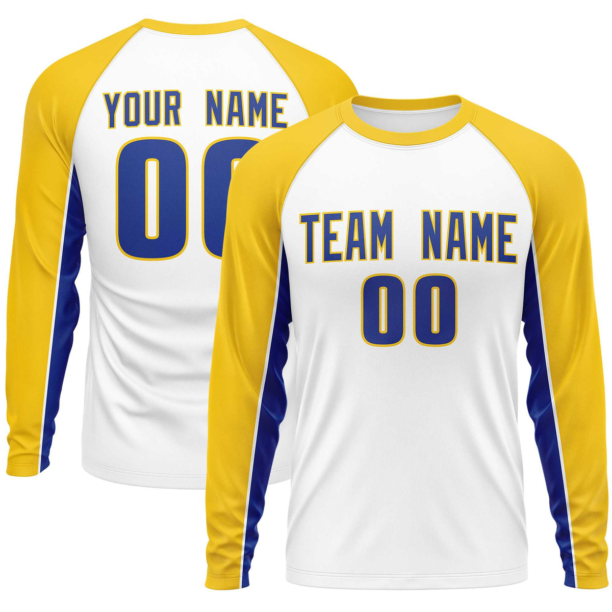 Custom White Gold Crew Neck Raglan Long Sleeve Performance T-Shirt | KXKSHOP