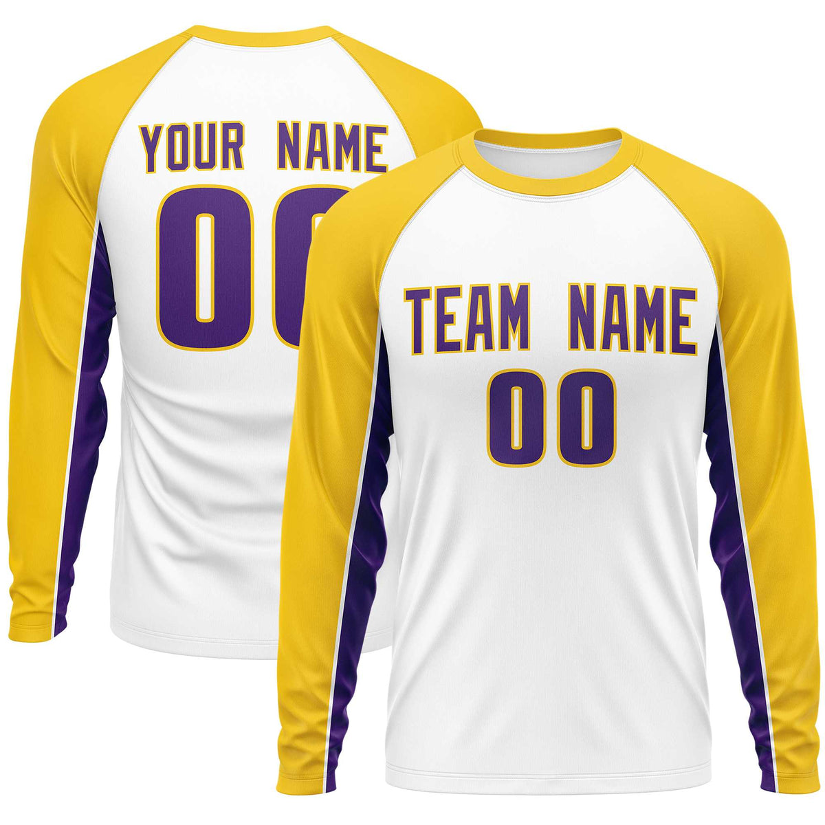 Custom White Gold Crew Neck Raglan Long Sleeve Performance T-Shirt | KXKSHOP