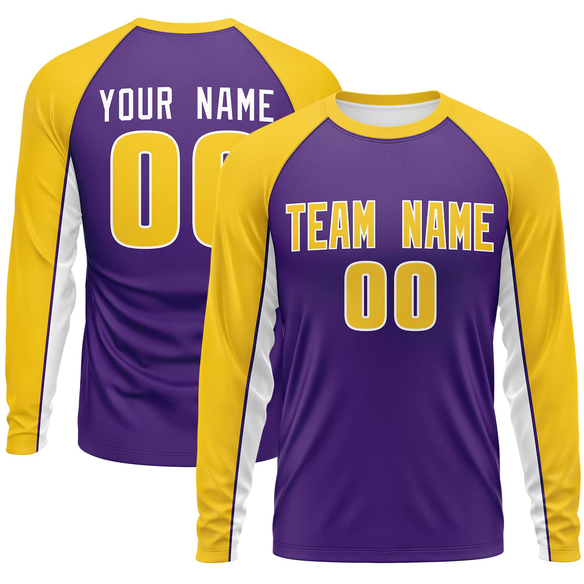 Custom Purple Gold Crew Neck Raglan Long Sleeve Performance T-Shirt | KXKSHOP