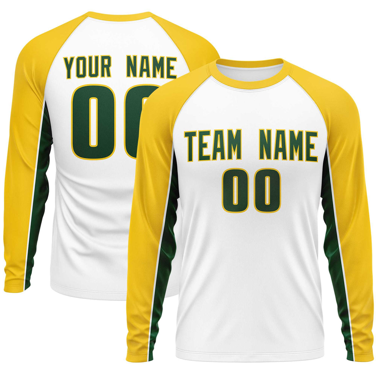 Custom White Gold Crew Neck Raglan Long Sleeve Performance T-Shirt | KXKSHOP