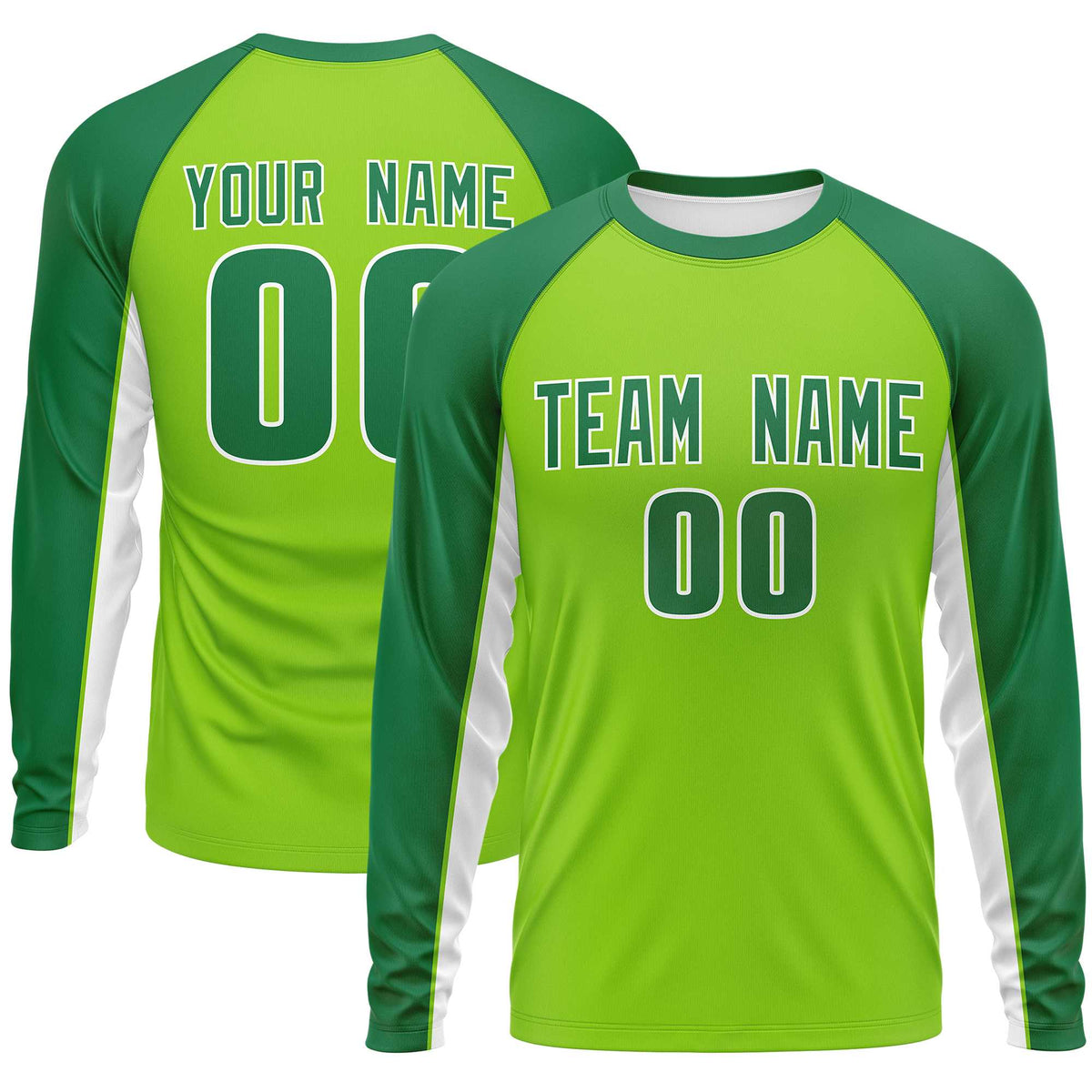 Custom Neon Green Kelly Green Crew Neck Raglan Long Sleeve Performance T-Shirt | KXKSHOP