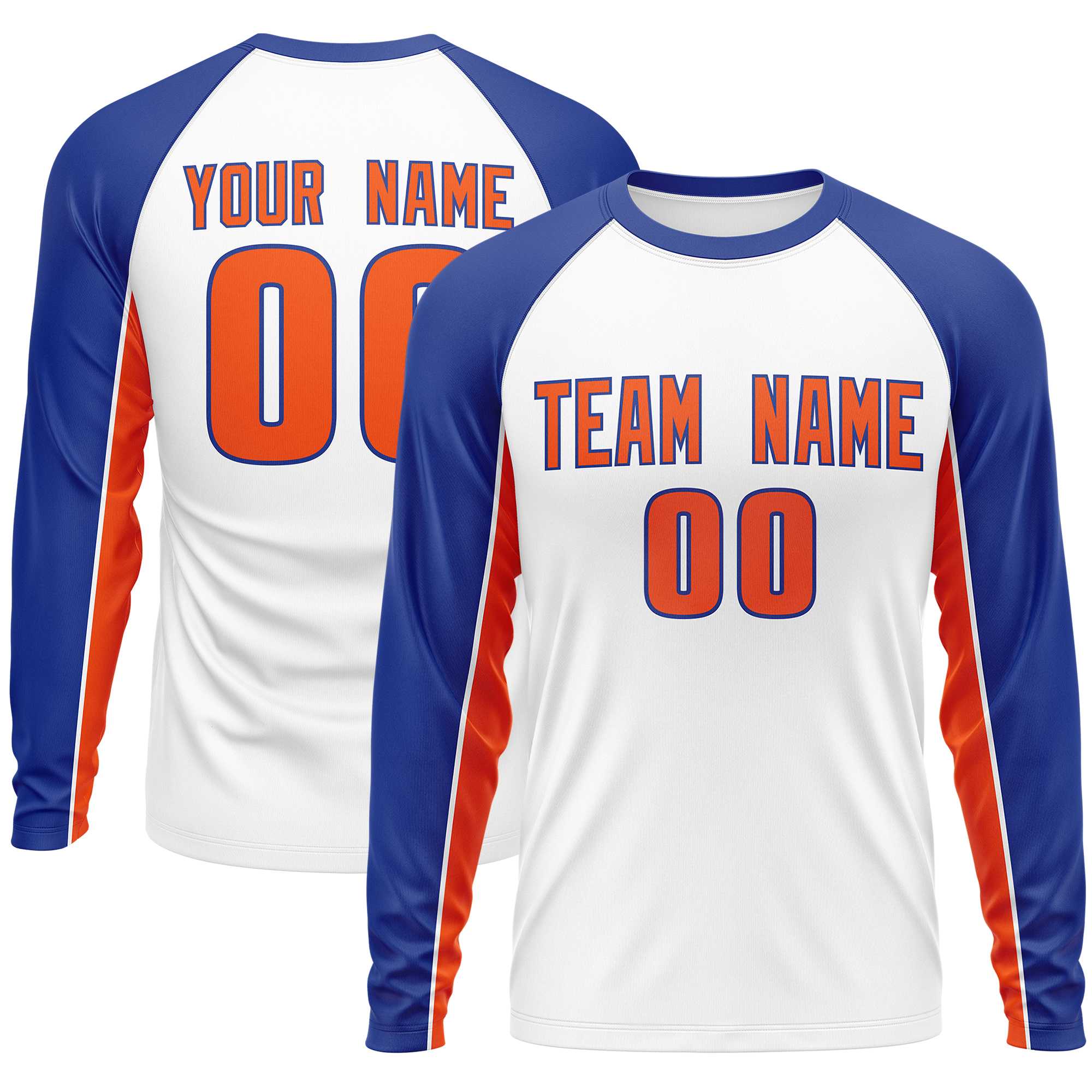 Custom White Royal Crew Neck Raglan Long Sleeve Performance T-Shirt | KXKSHOP