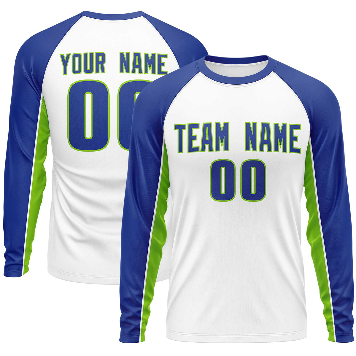 Custom White Royal Crew Neck Raglan Long Sleeve Performance T-Shirt | KXKSHOP