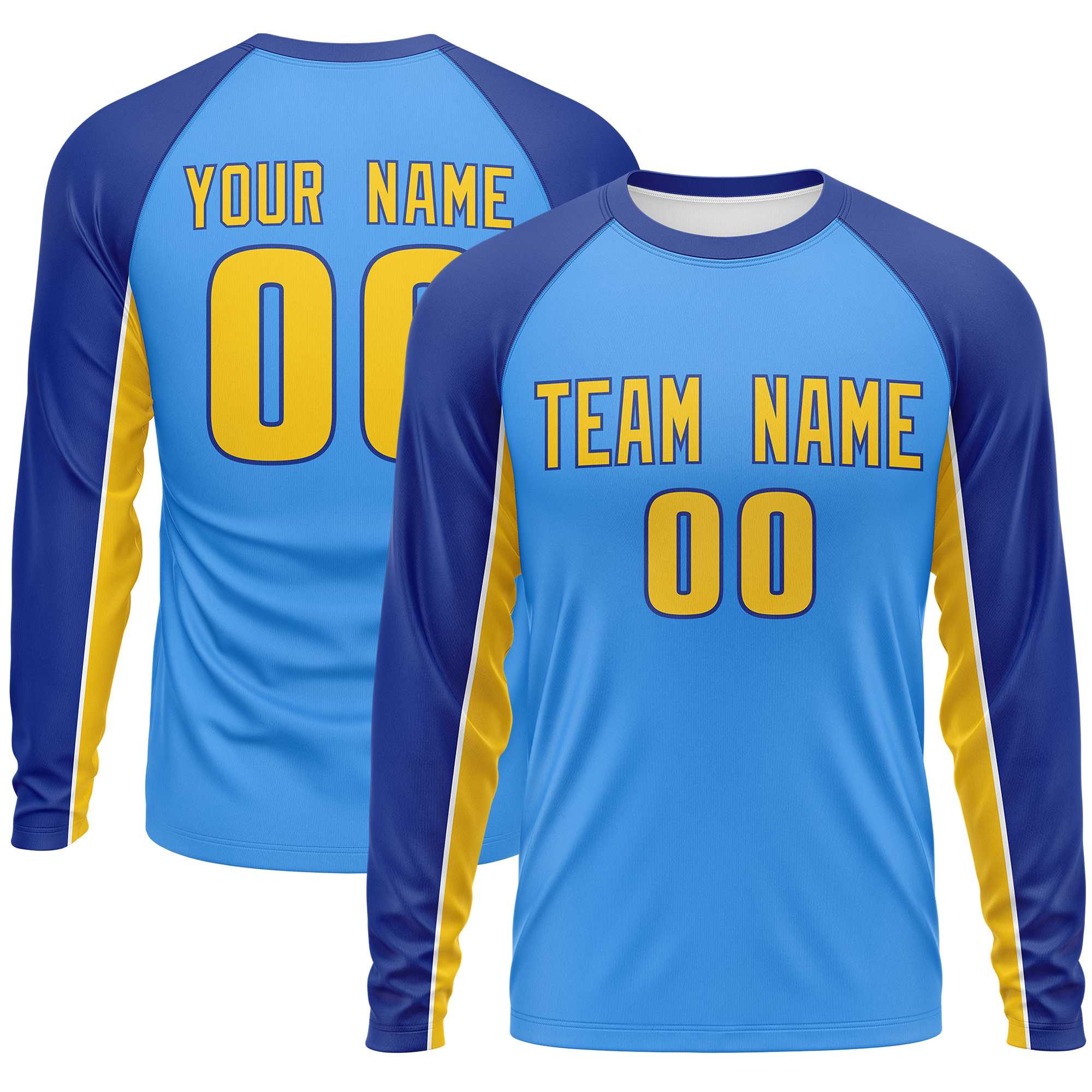 Custom Powder Blue Royal Crew Neck Raglan Long Sleeve Performance T-Shirt | KXKSHOP