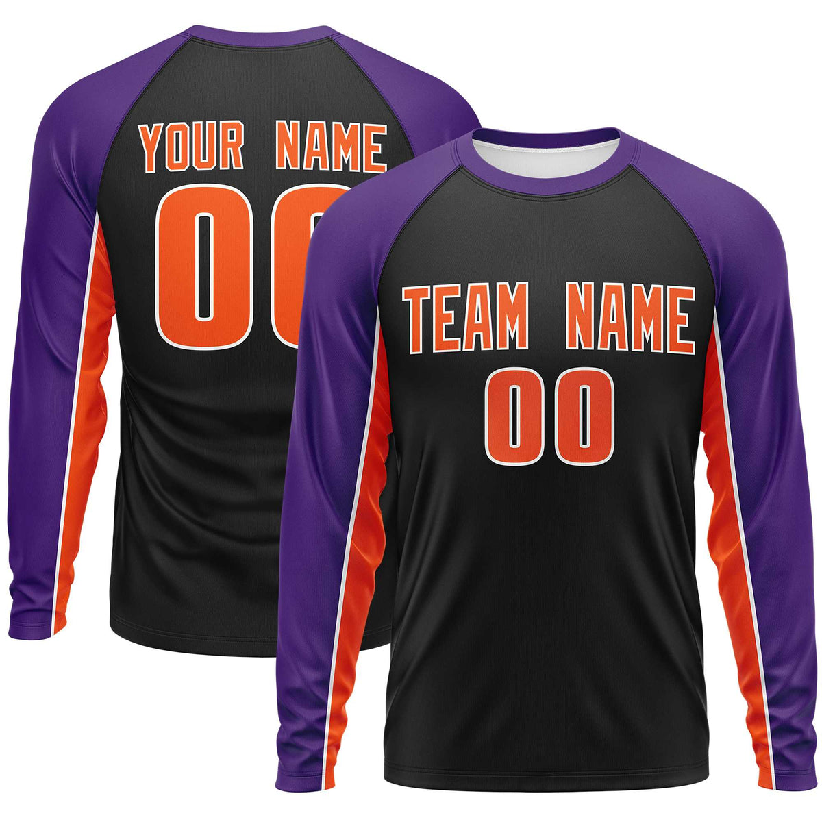 Custom Black Purple Crew Neck Raglan Long Sleeve Performance T-Shirt | KXKSHOP