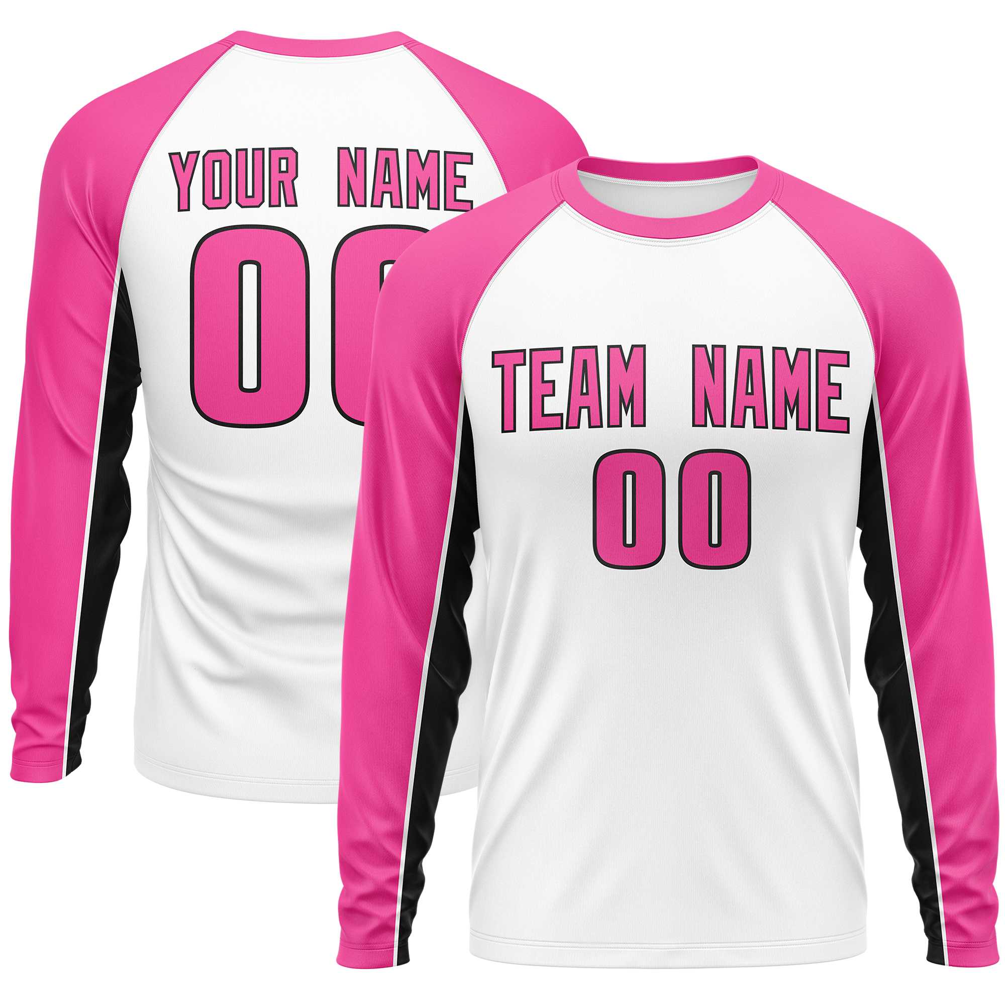 Custom White Pink Crew Neck Raglan Long Sleeve Performance T-Shirt | KXKSHOP
