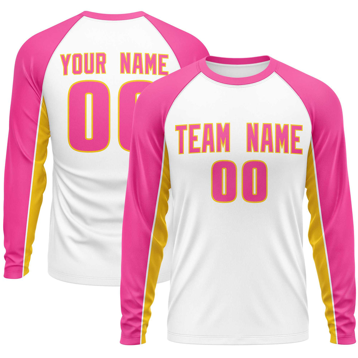 Custom White Pink Crew Neck Raglan Long Sleeve Performance T-Shirt | KXKSHOP