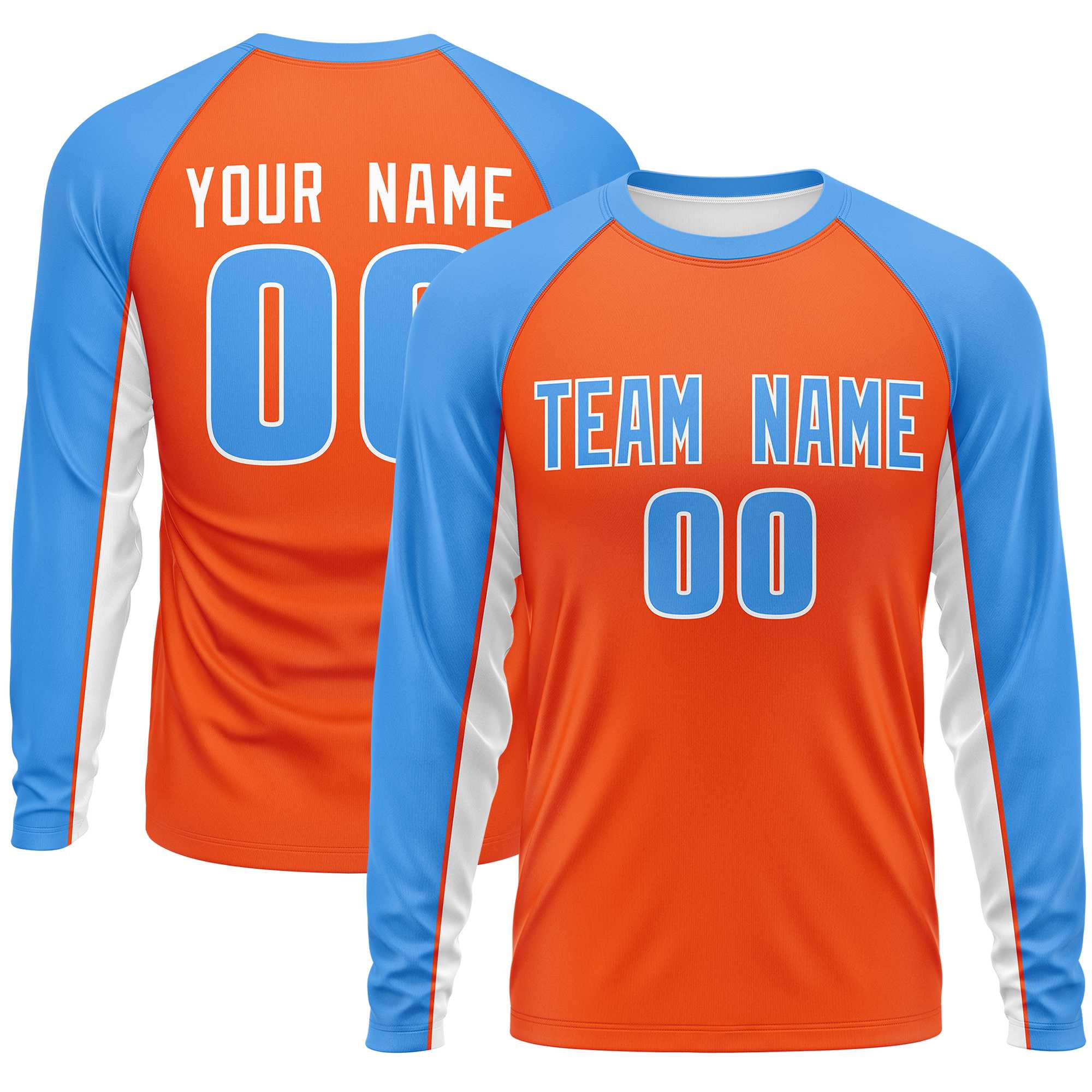 Custom Orange Powder Blue Crew Neck Raglan Long Sleeve Performance T-Shirt | KXKSHOP