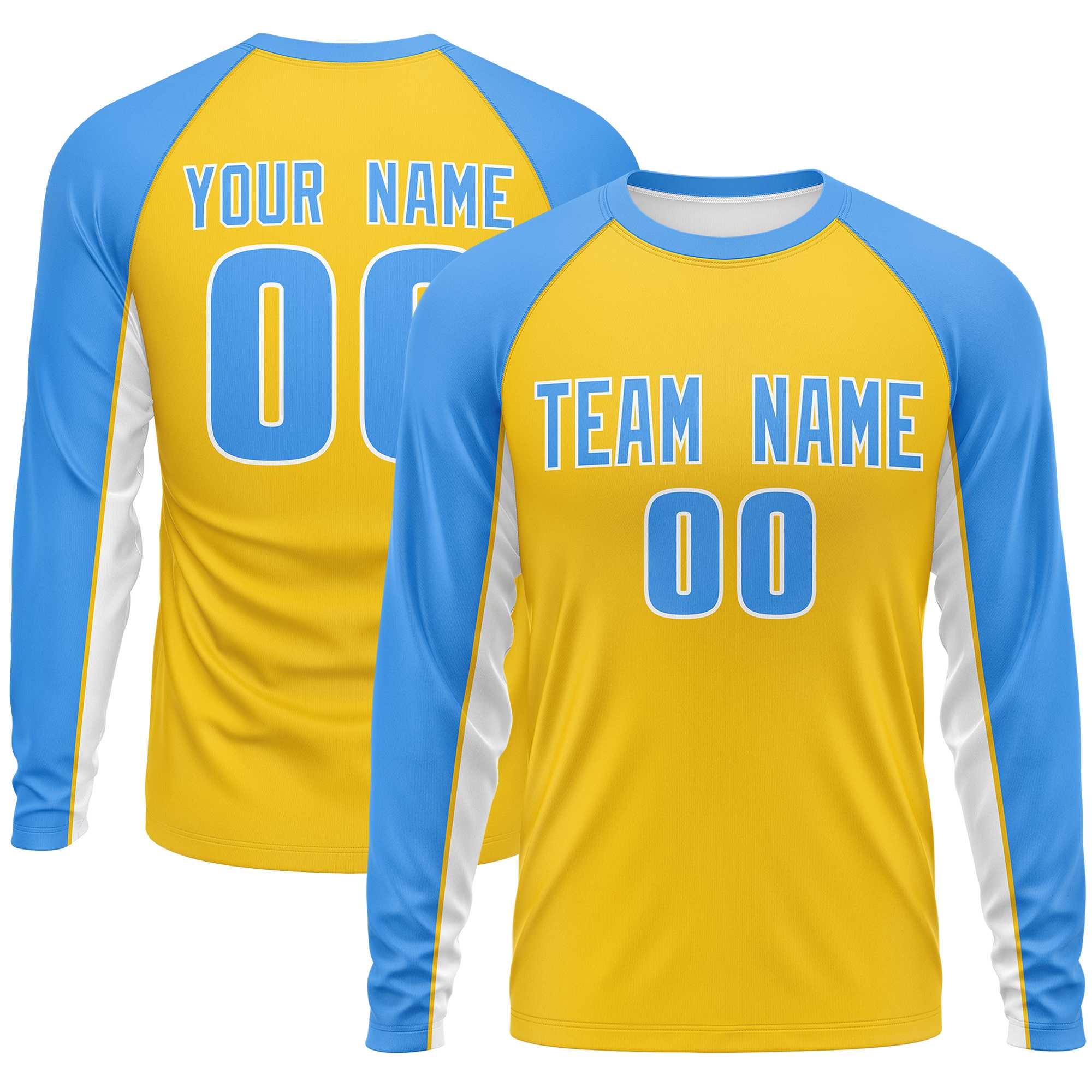Custom Gold Powder Blue Crew Neck Raglan Long Sleeve Performance T-Shirt | KXKSHOP