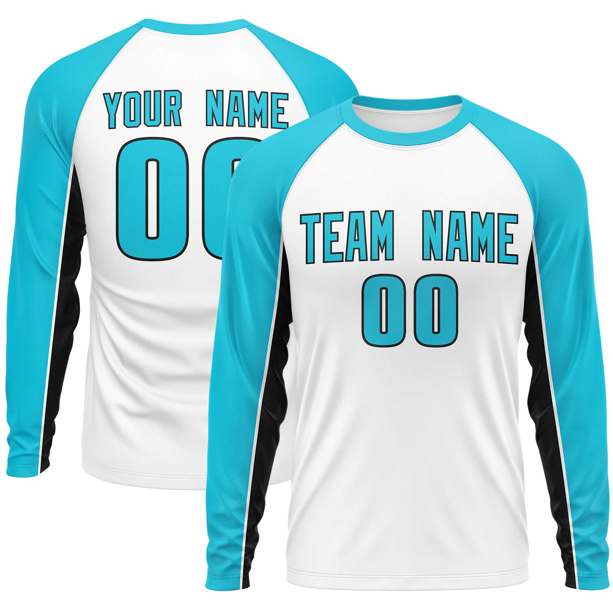 Custom White Sky Blue Crew Neck Raglan Long Sleeve Performance T-Shirt | KXKSHOP