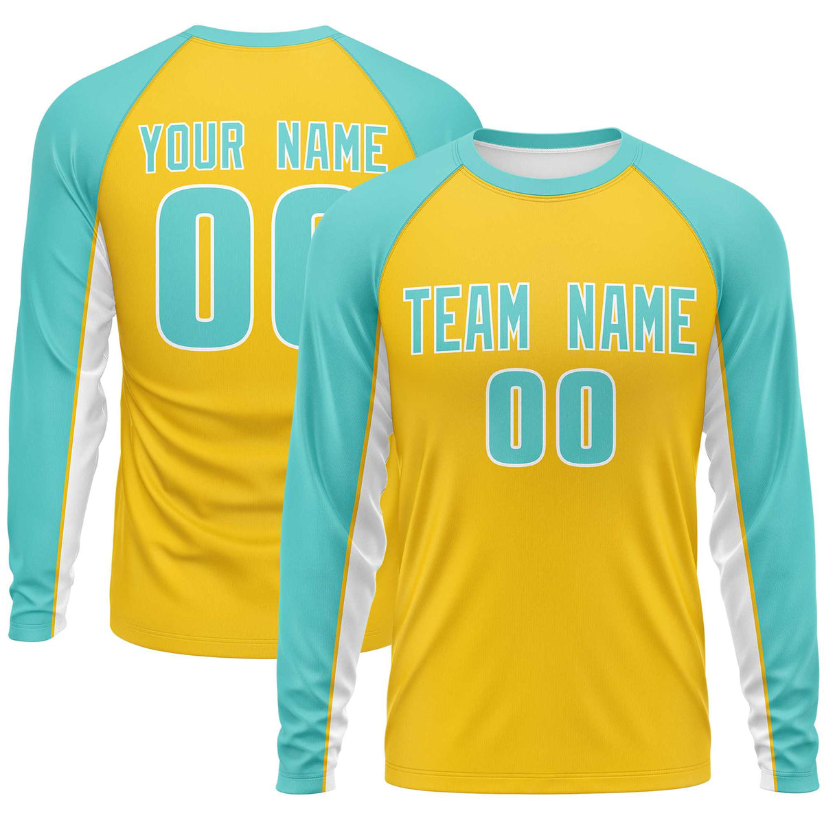 Custom Gold Bright Green Crew Neck Raglan Long Sleeve Performance T-Shirt | KXKSHOP