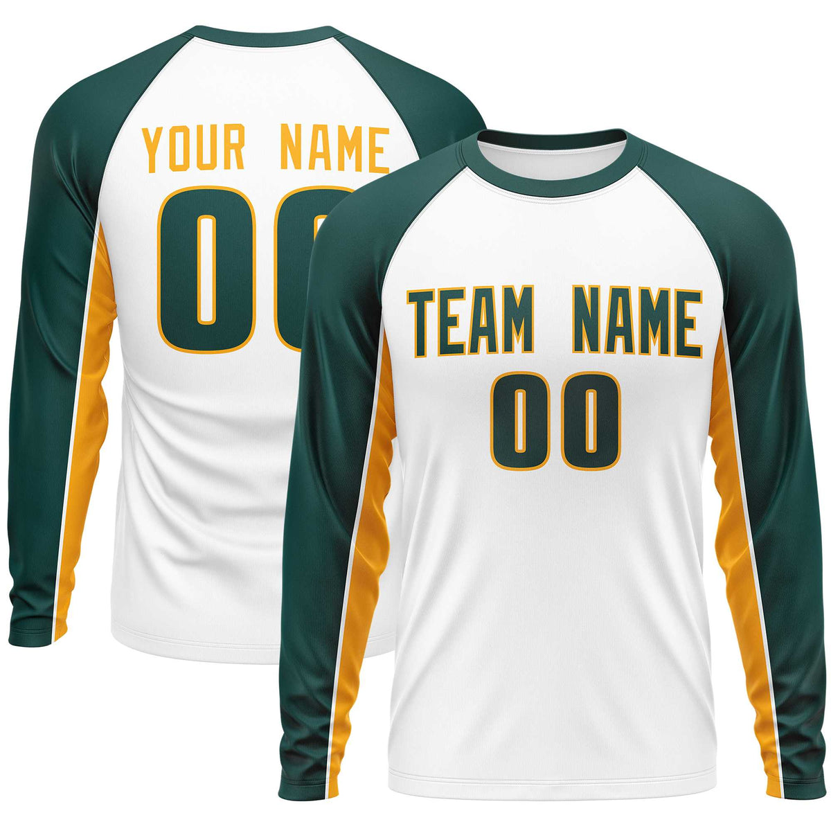 Custom White Midnight Green Crew Neck Raglan Long Sleeve Performance T-Shirt | KXKSHOP