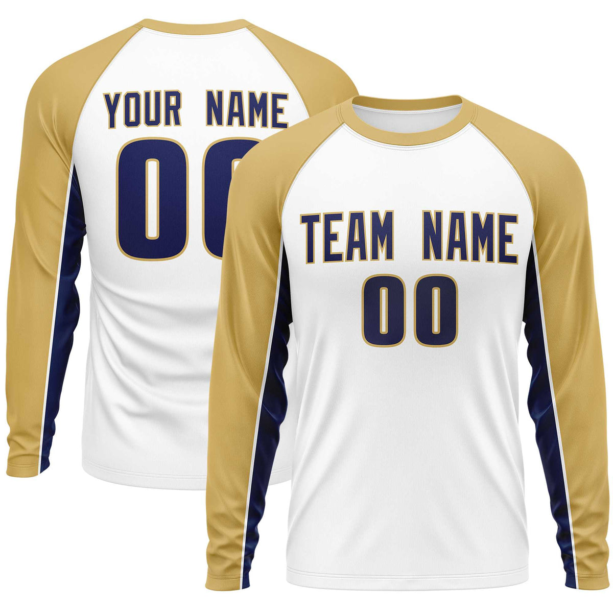Custom White Old Gold Crew Neck Raglan Long Sleeve Performance T-Shirt | KXKSHOP