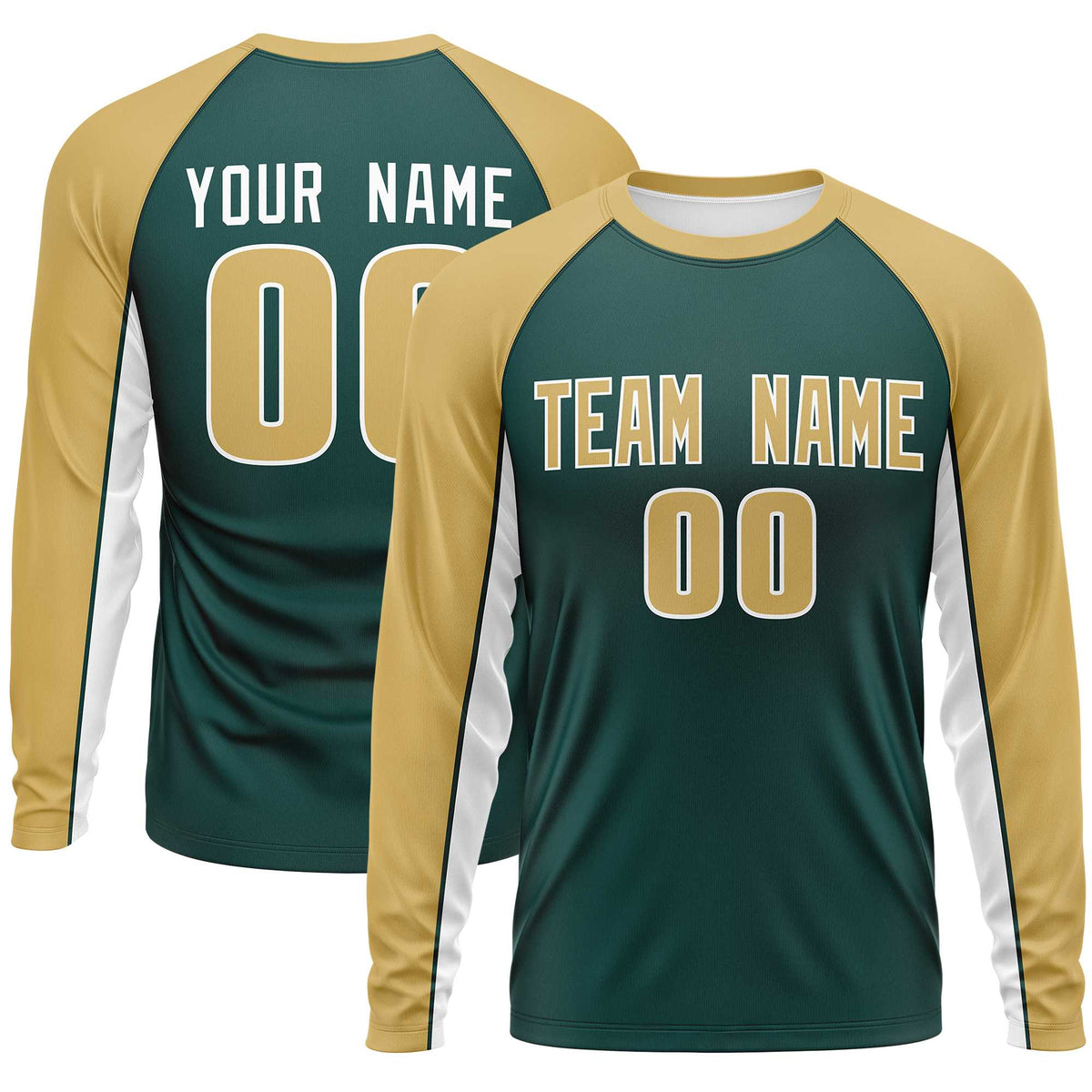 Custom Midnight Green Old Gold Crew Neck Raglan Long Sleeve Performance T-Shirt | KXKSHOP