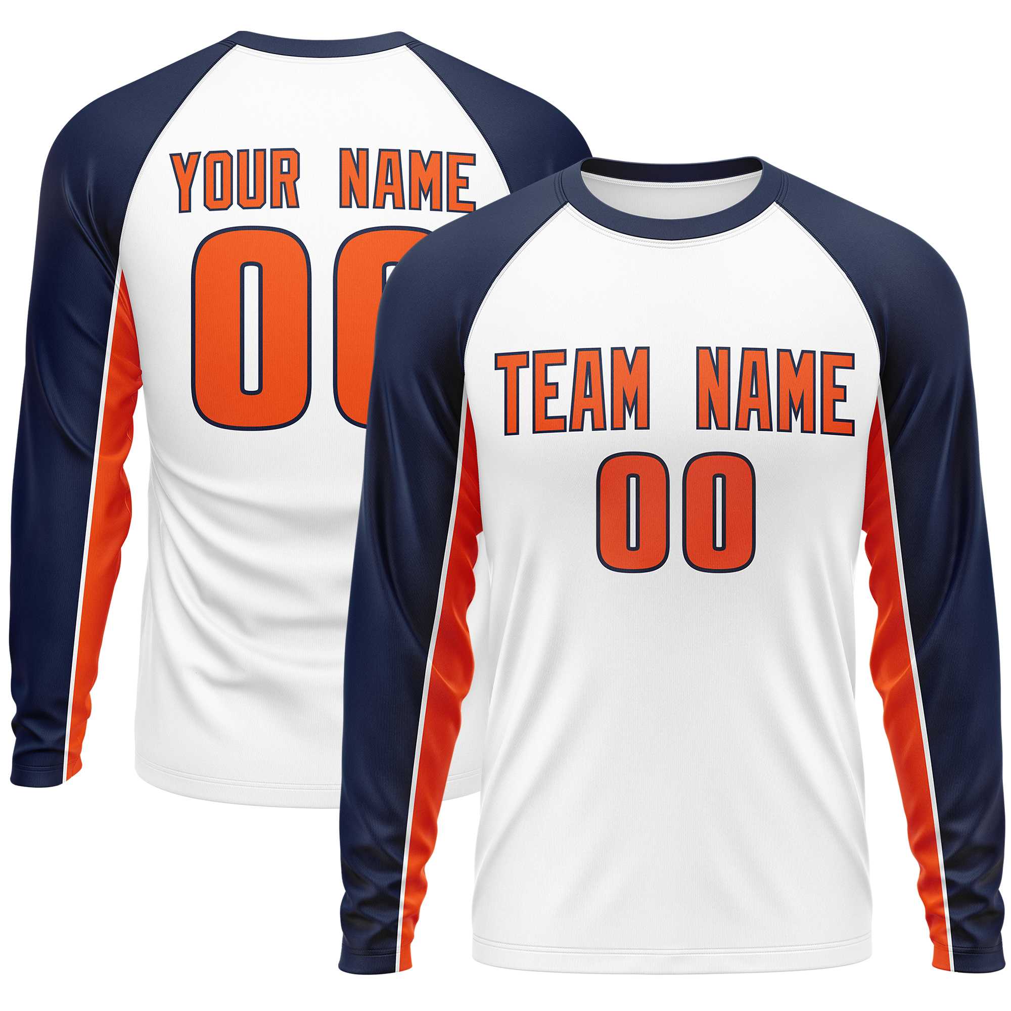 Custom White Navy Crew Neck Raglan Long Sleeve Performance T-Shirt | KXKSHOP