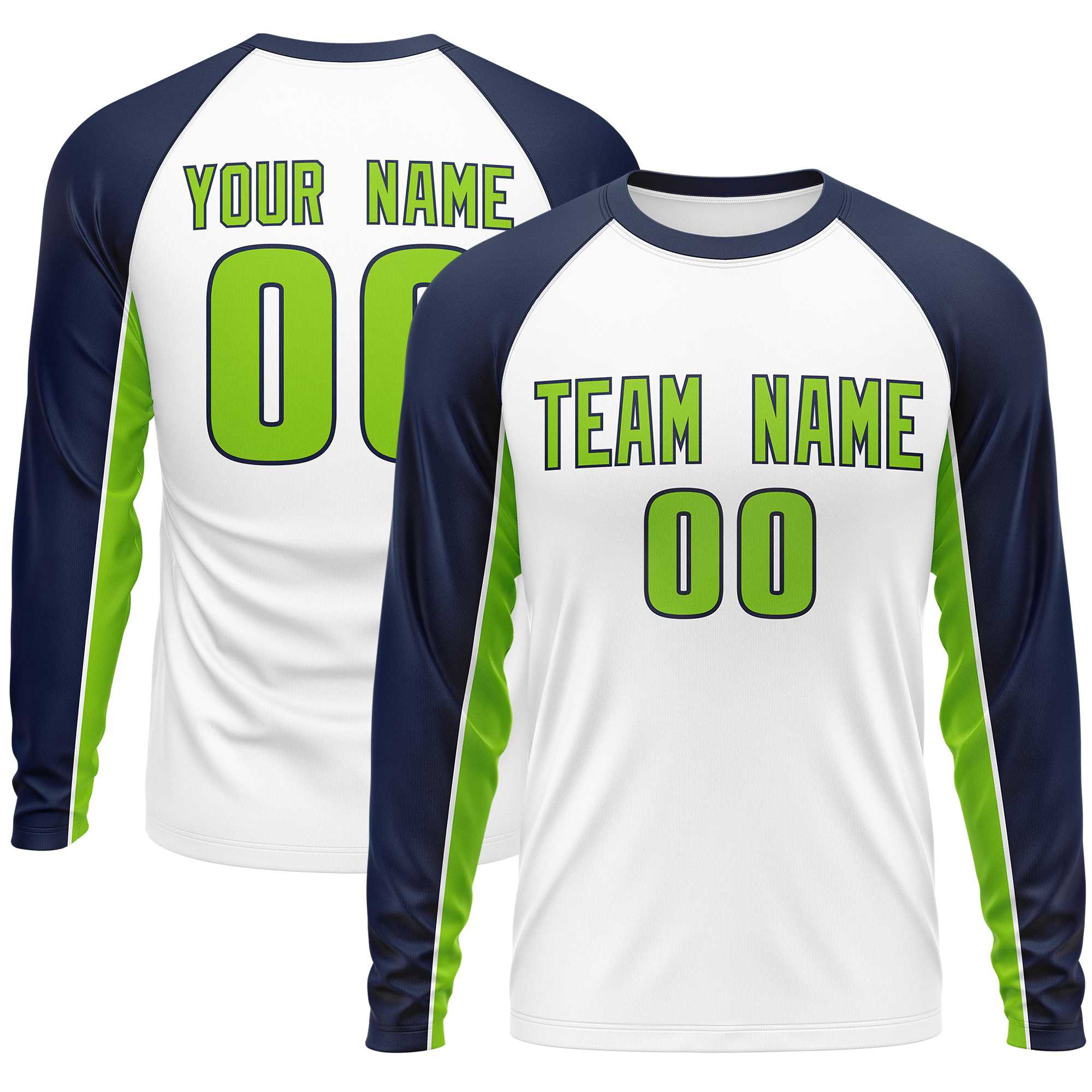 Custom White Navy Crew Neck Raglan Long Sleeve Performance T-Shirt | KXKSHOP