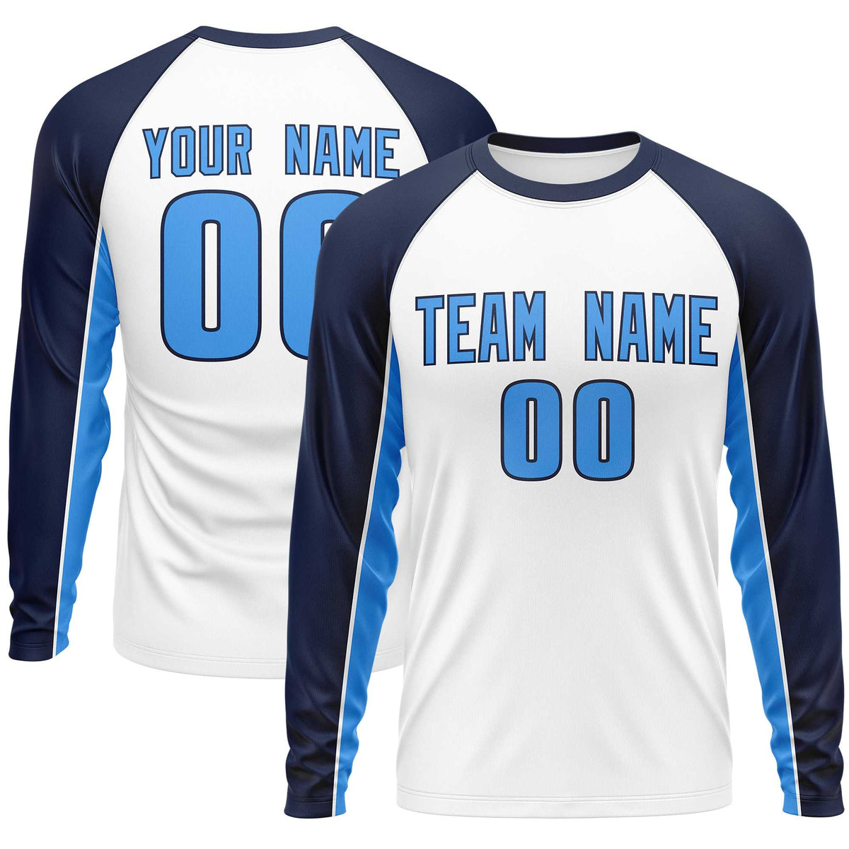 Custom White Navy Crew Neck Raglan Long Sleeve Performance T-Shirt | KXKSHOP