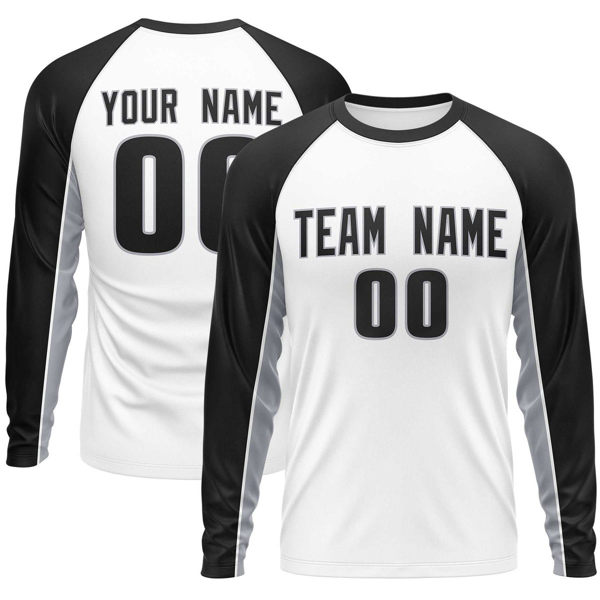 Custom White Black Crew Neck Raglan Long Sleeve Performance T-Shirt | KXKSHOP
