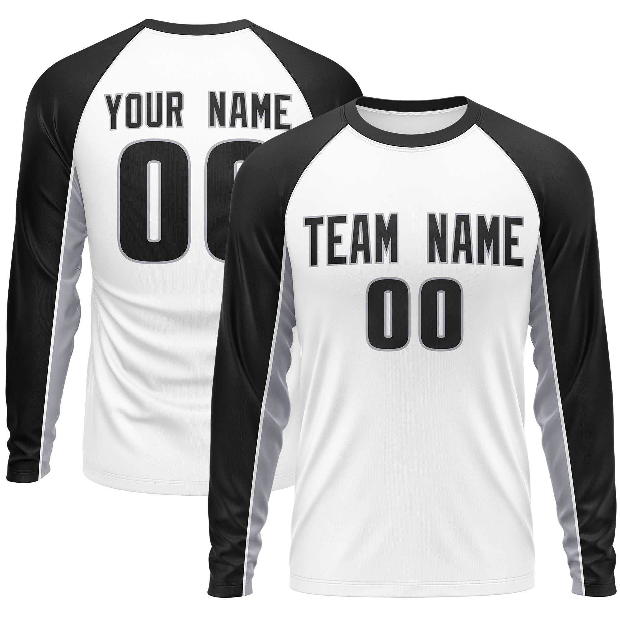 Custom White Black Crew Neck Raglan Long Sleeve Performance T-Shirt | KXKSHOP