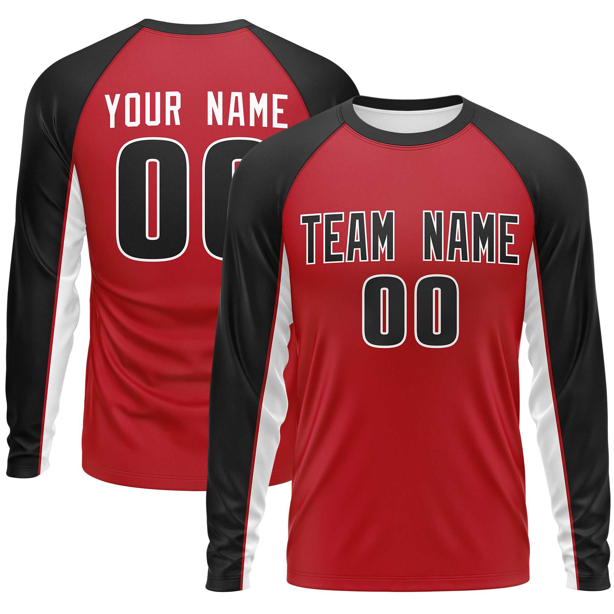 Custom Red Black Crew Neck Raglan Long Sleeve Performance T-Shirt | KXKSHOP