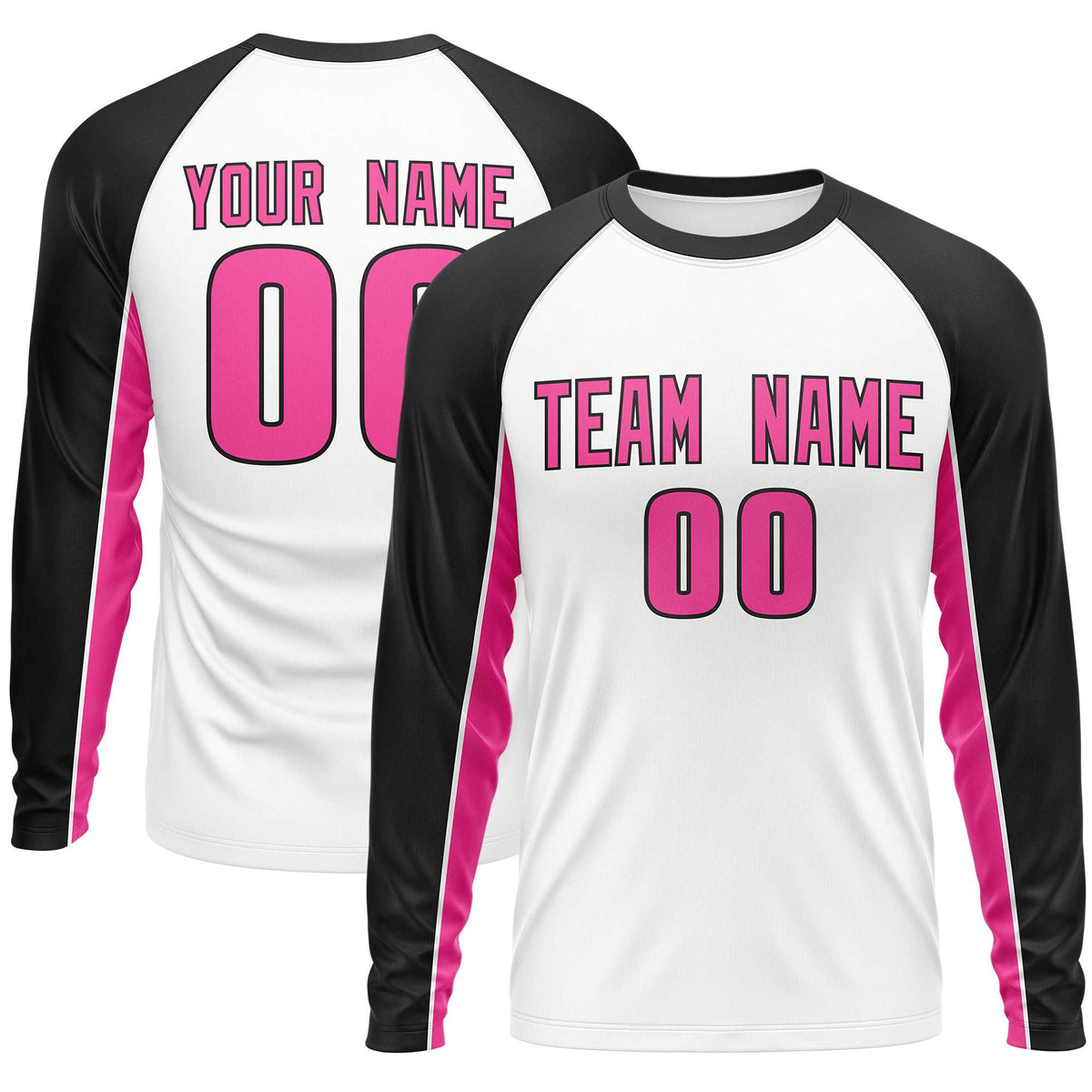 Custom White Black Crew Neck Raglan Long Sleeve Performance T-Shirt | KXKSHOP