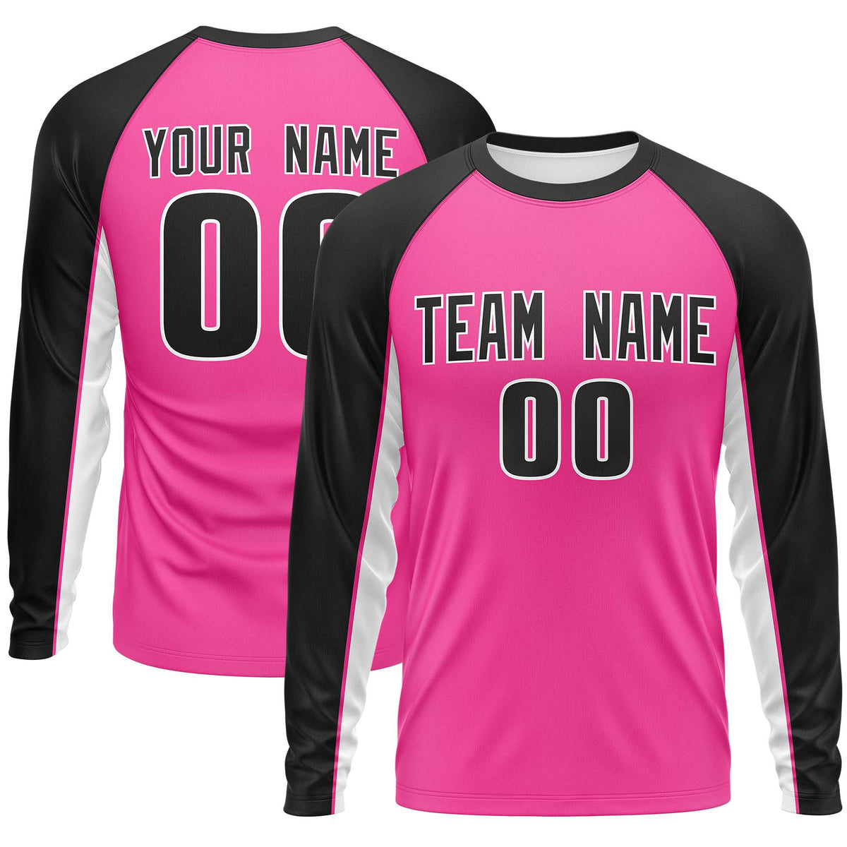 Custom Pink Black Crew Neck Raglan Long Sleeve Performance T-Shirt | KXKSHOP