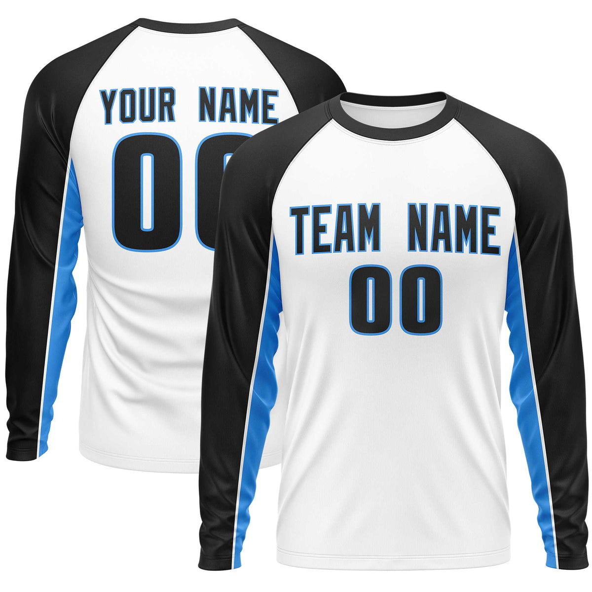 Custom White Black Crew Neck Raglan Long Sleeve Performance T-Shirt | KXKSHOP