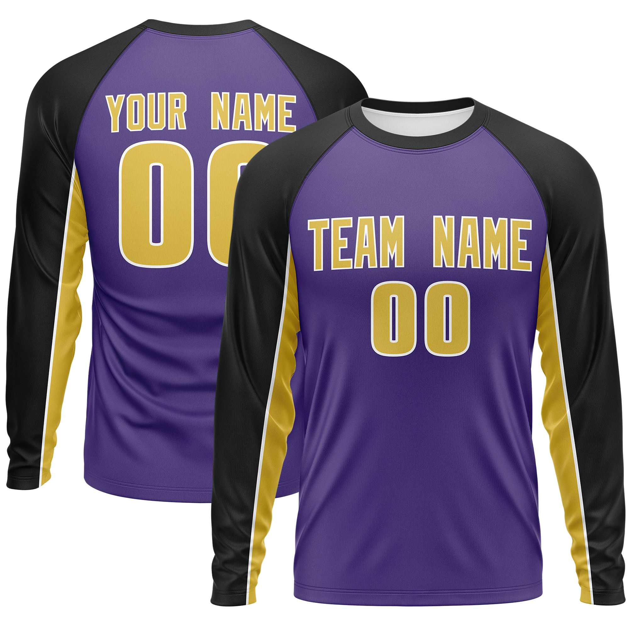 Custom Purple Black Crew Neck Raglan Long Sleeve Performance T-Shirt | KXKSHOP