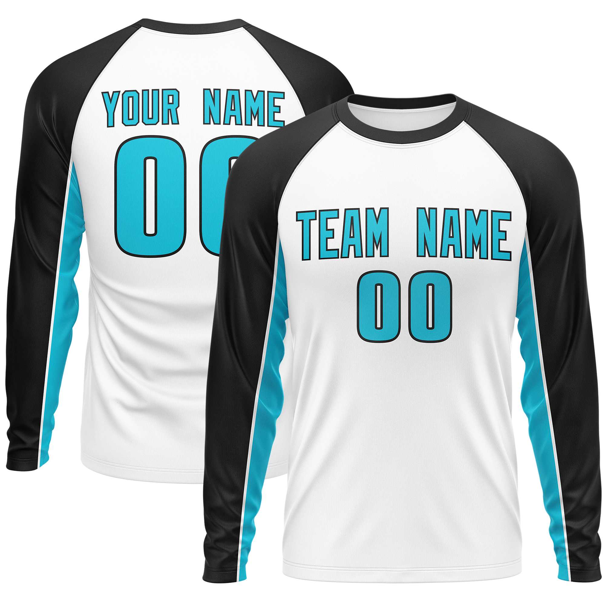 Custom White Black Crew Neck Raglan Long Sleeve Performance T-Shirt | KXKSHOP