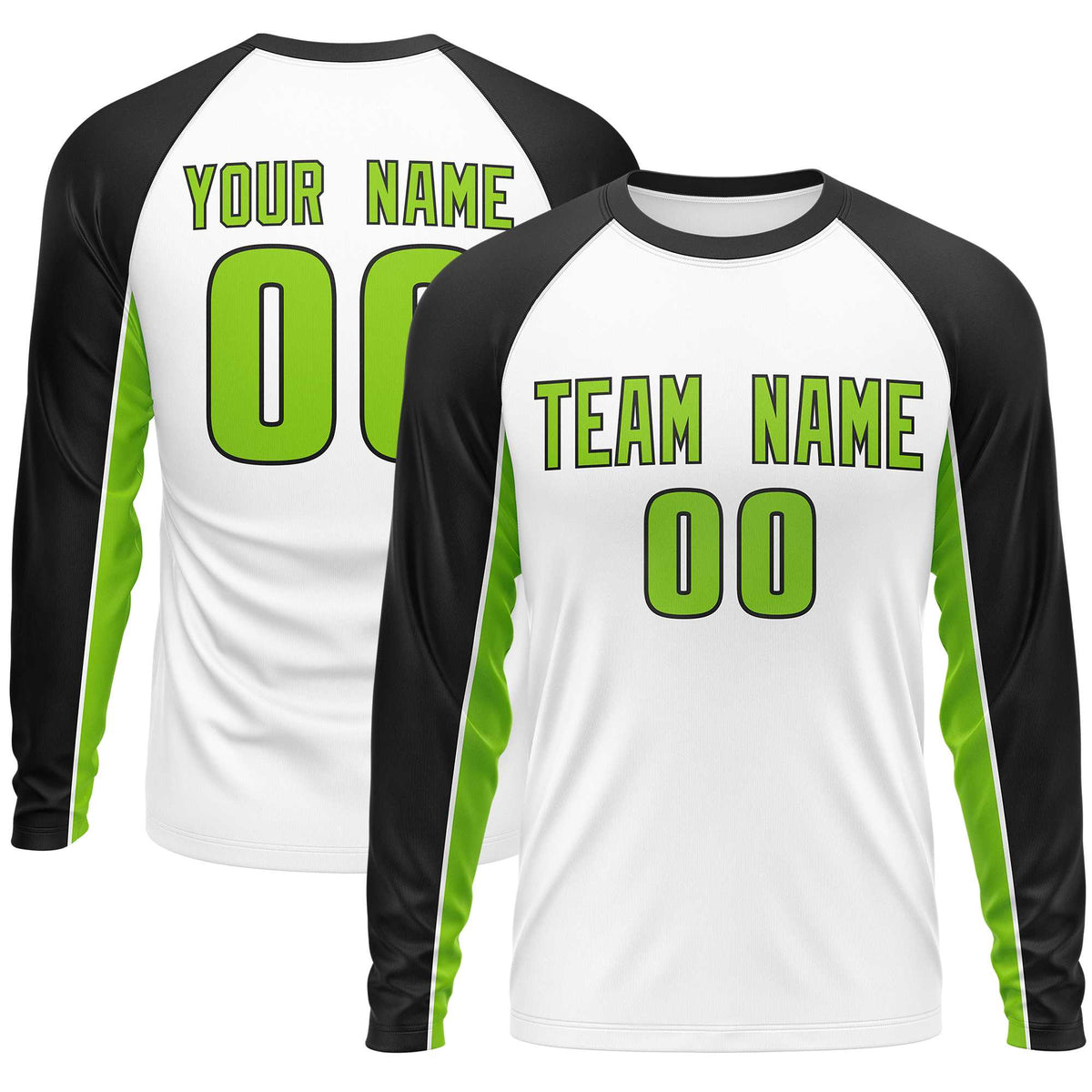 Custom White Black Crew Neck Raglan Long Sleeve Performance T-Shirt | KXKSHOP