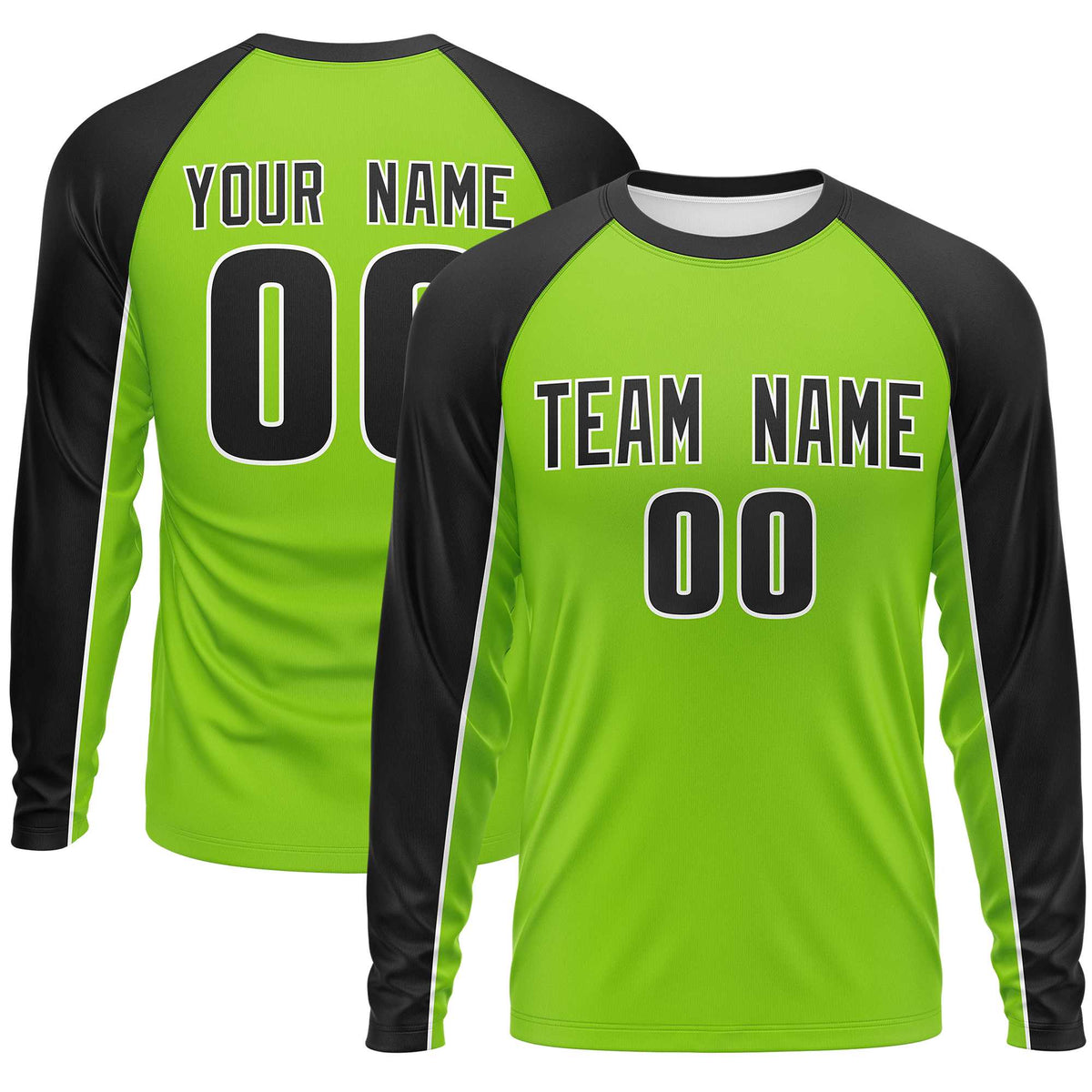 Custom Neon Green Black Crew Neck Raglan Long Sleeve Performance T-Shirt | KXKSHOP