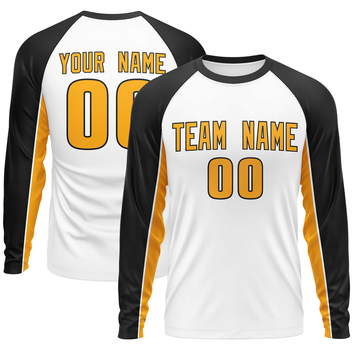 Custom White Black Crew Neck Raglan Long Sleeve Performance T-Shirt | KXKSHOP