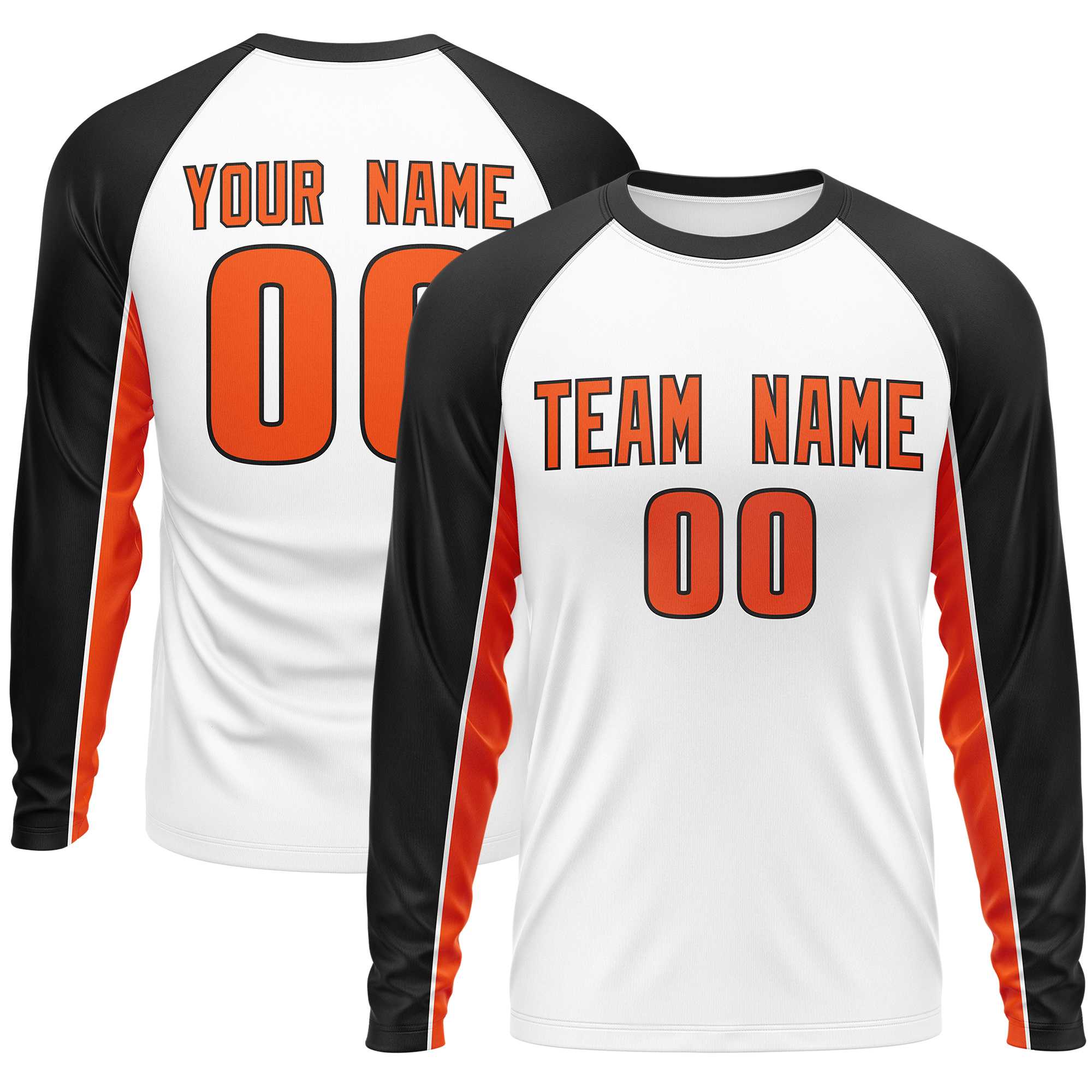 Custom White Black Crew Neck Raglan Long Sleeve Performance T-Shirt | KXKSHOP