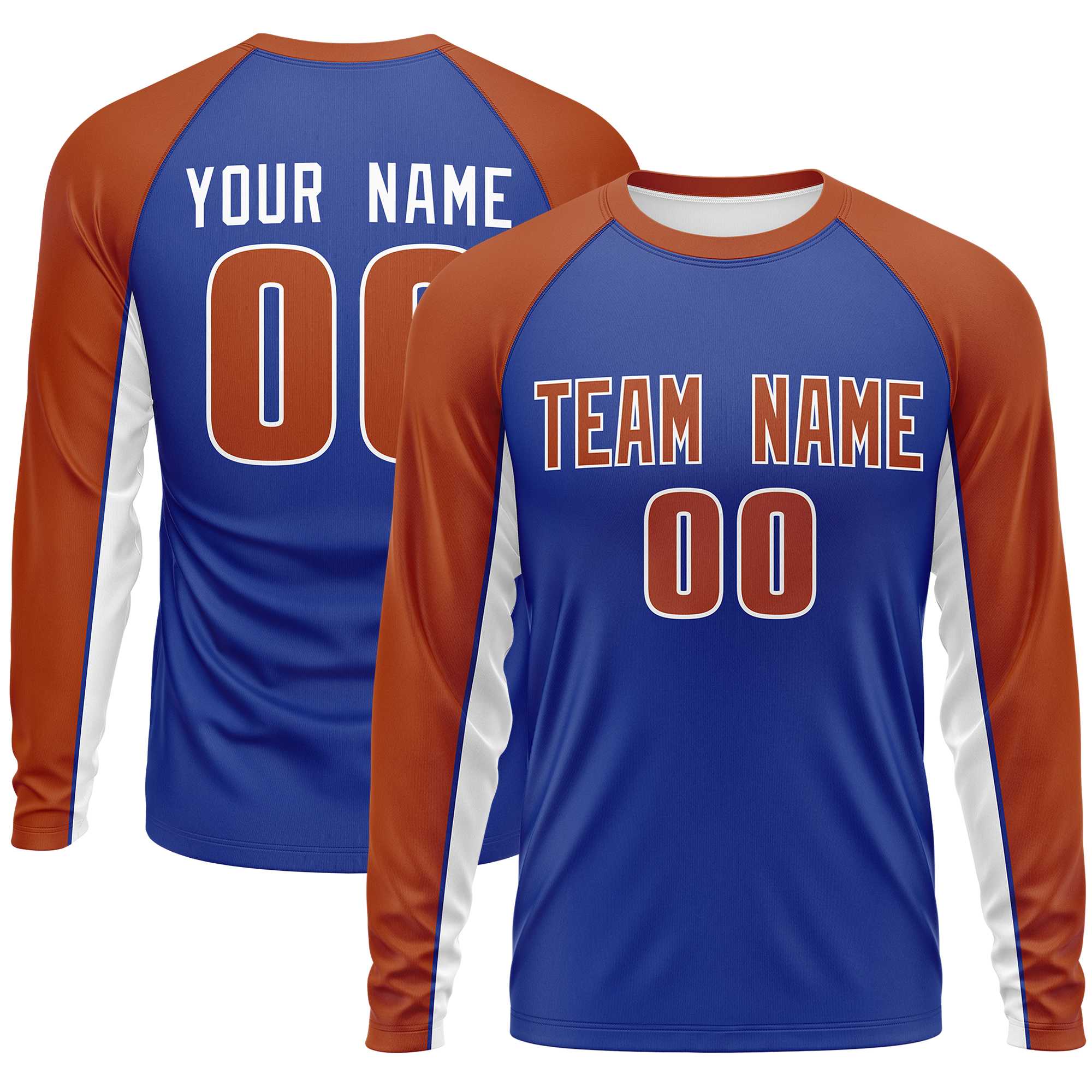 Custom Royal Texas Orange Crew Neck Raglan Long Sleeve Performance T-Shirt | KXKSHOP