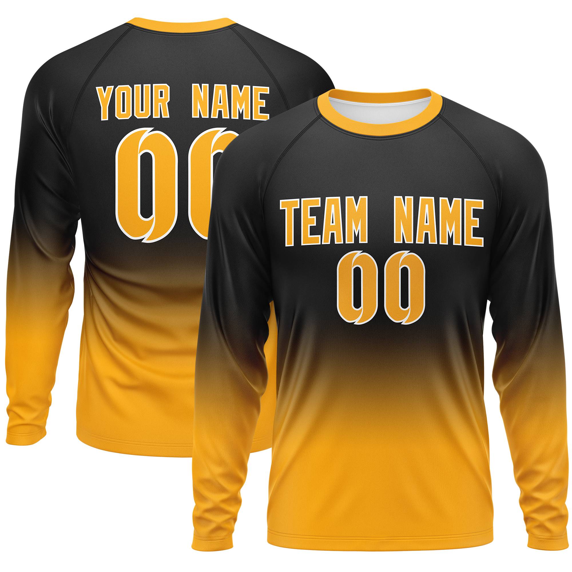 Custom Black-Yellow Gradient Fashion Design Long Sleeve Performance T-Shirt | KXKSHOP