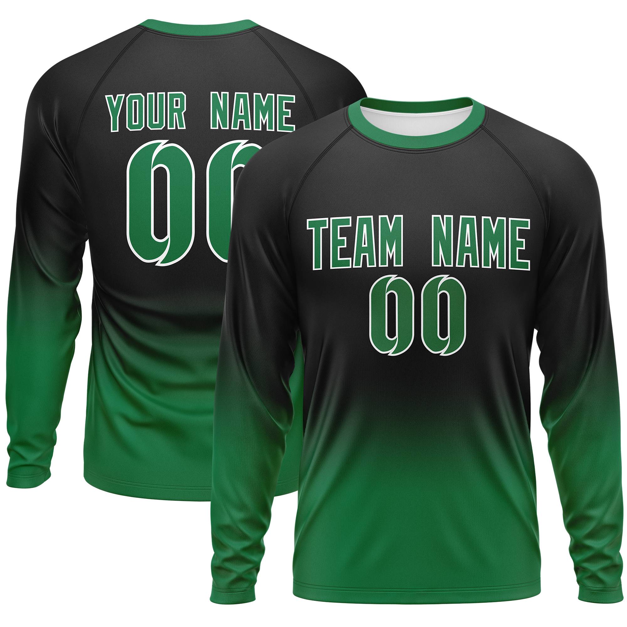 Custom Black-Kelly Green Gradient Fashion Design Long Sleeve Performance T-Shirt | KXKSHOP