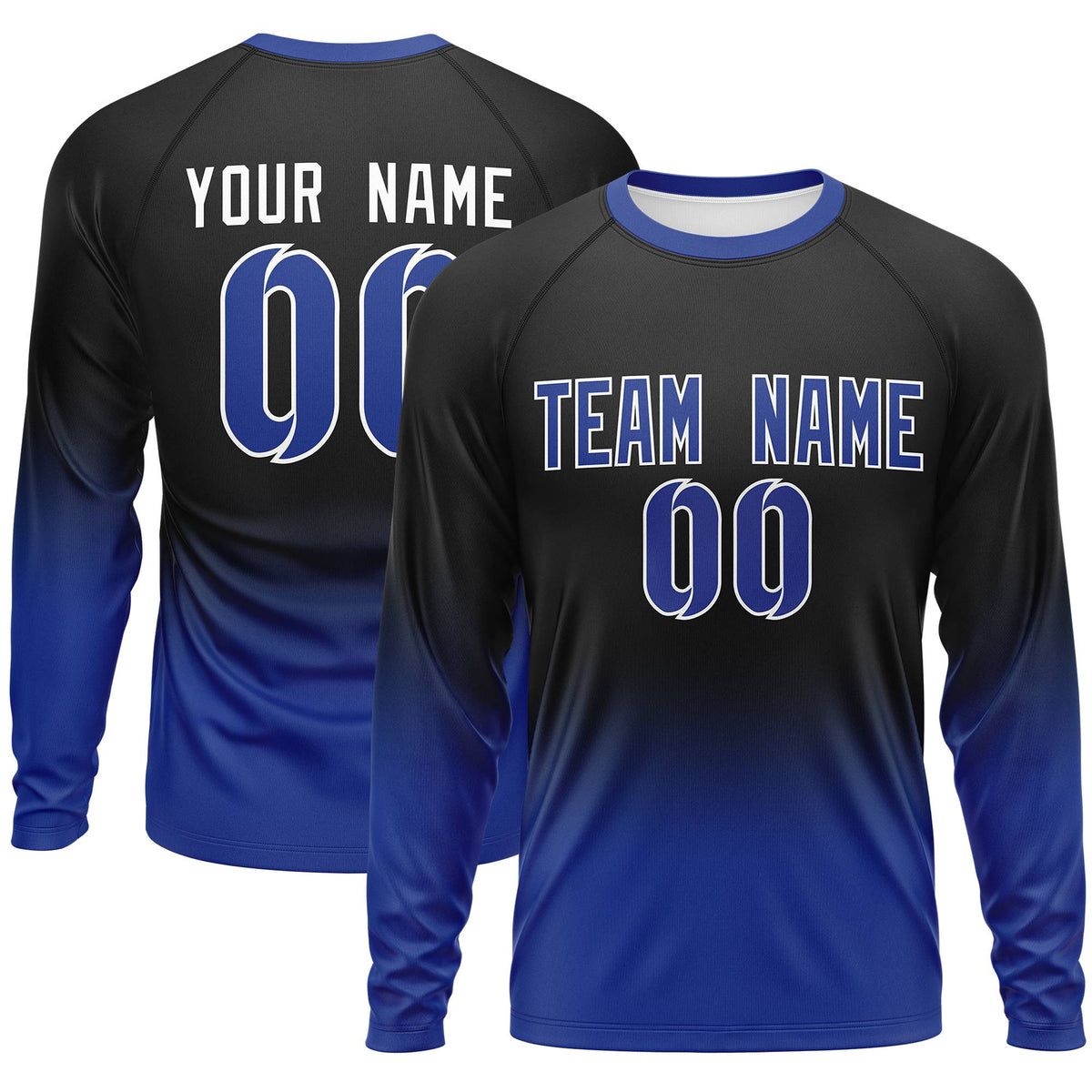 Custom Black-Royal Gradient Fashion Design Long Sleeve Performance T-Shirt | KXKSHOP