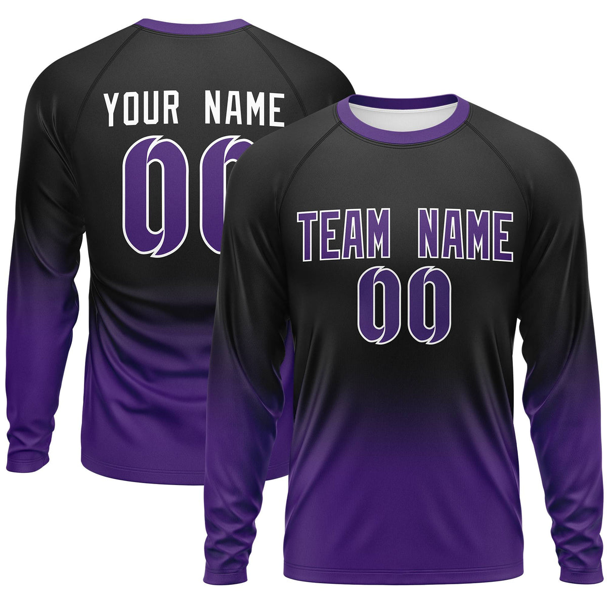 Custom Black-Purple Gradient Fashion Design Long Sleeve Performance T-Shirt | KXKSHOP