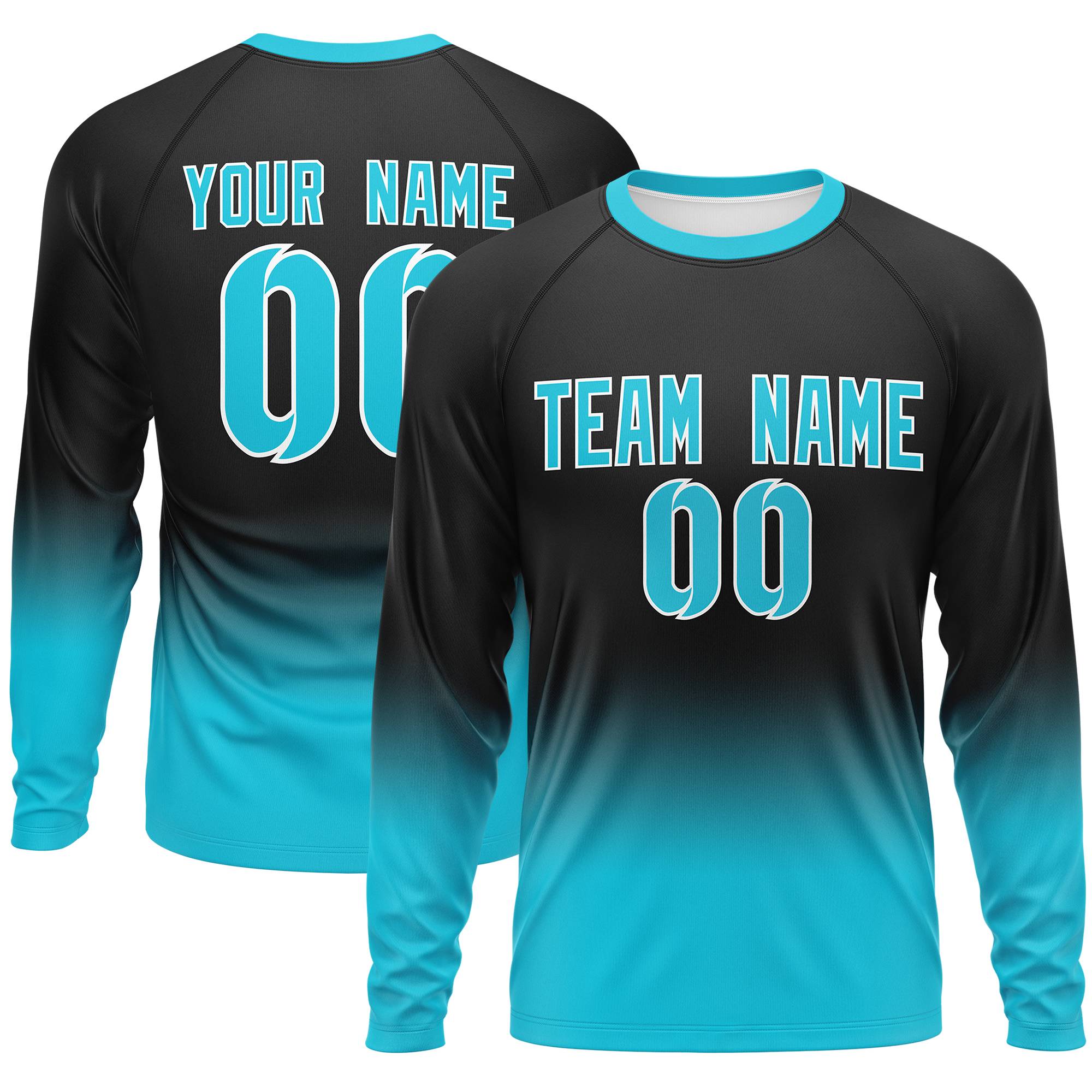Custom Black-Sky Blue Gradient Fashion Design Long Sleeve Performance T-Shirt | KXKSHOP