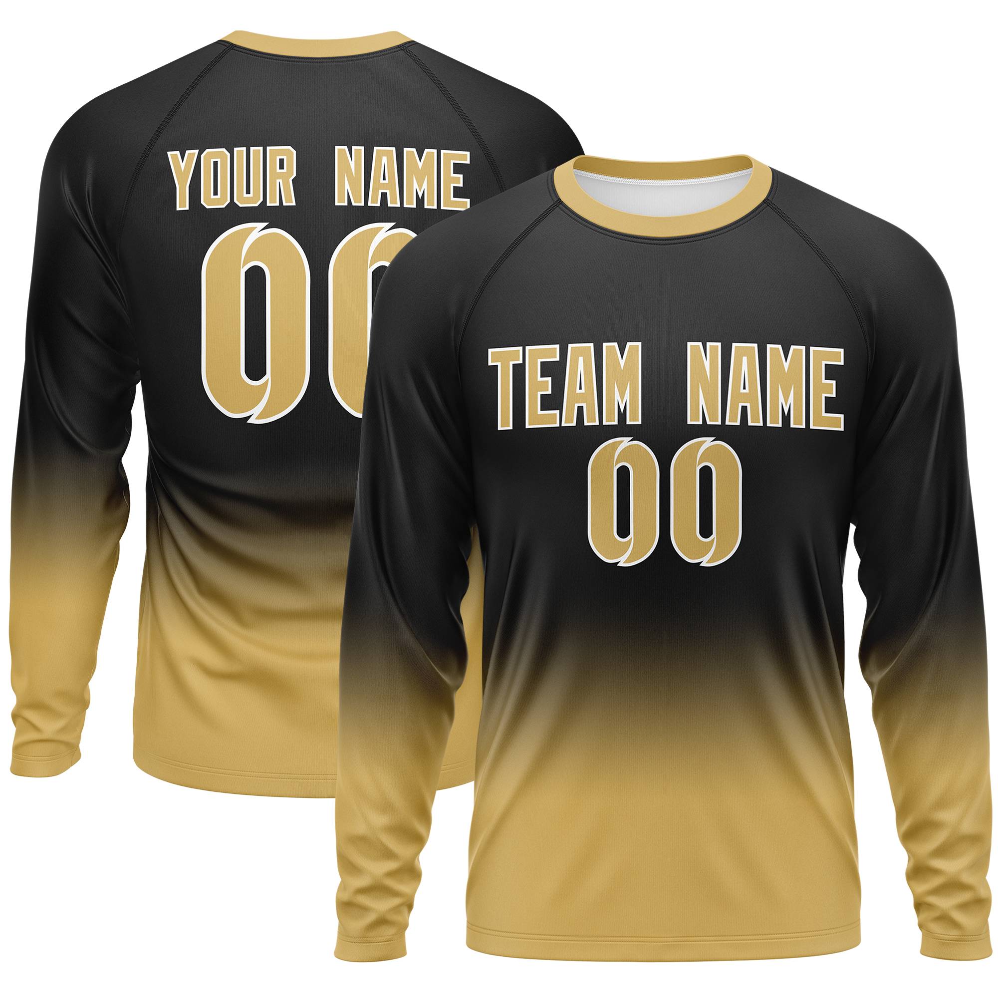 Custom Black-Old Gold Gradient Fashion Design Long Sleeve Performance T-Shirt | KXKSHOP