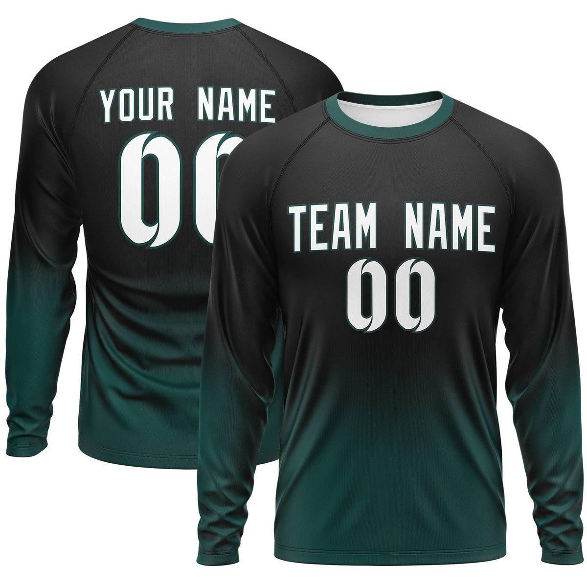 Custom Black-Midnight Green Gradient Fashion Design Long Sleeve Performance T-Shirt | KXKSHOP