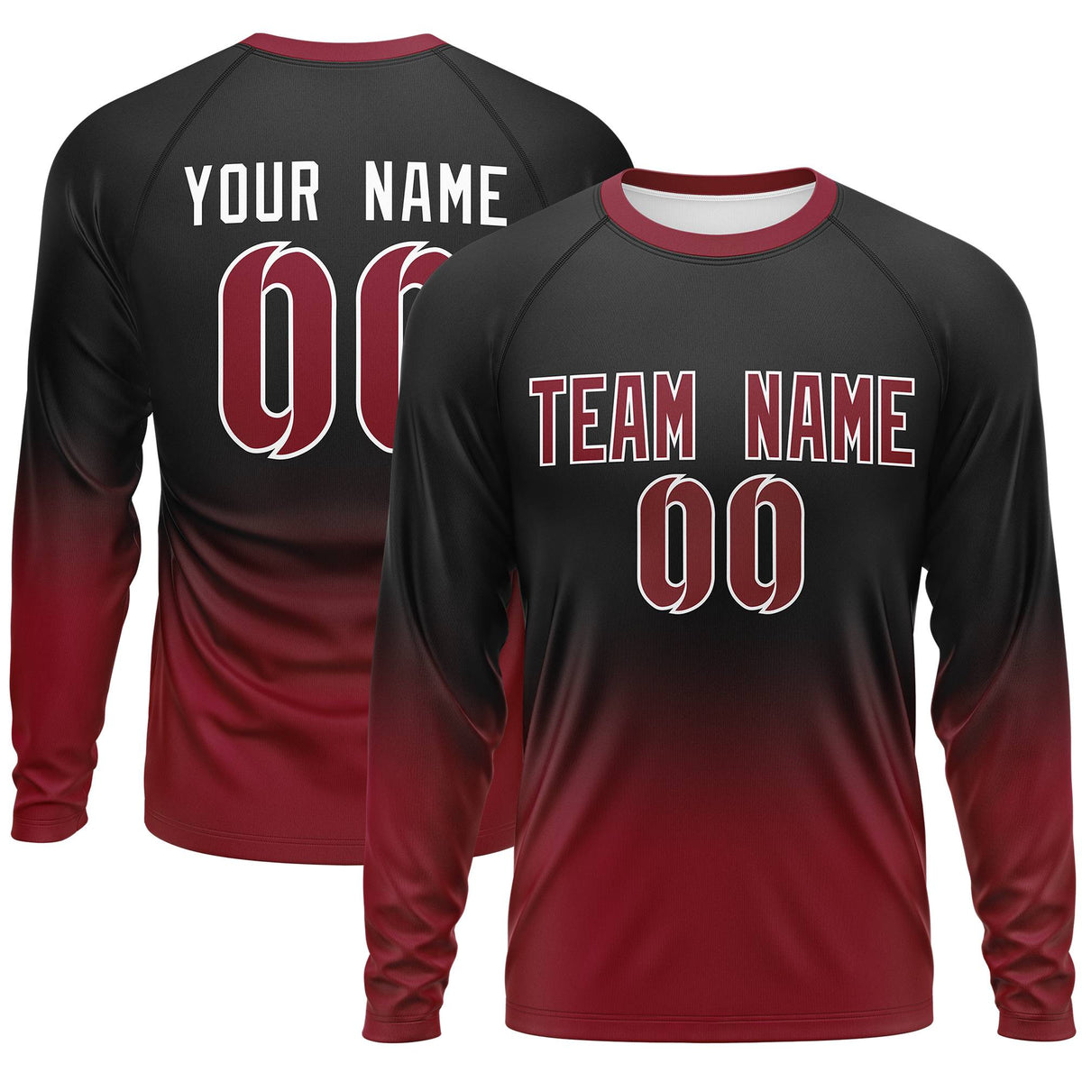 Custom Black-Crimson Gradient Fashion Design Long Sleeve Performance T-Shirt | KXKSHOP